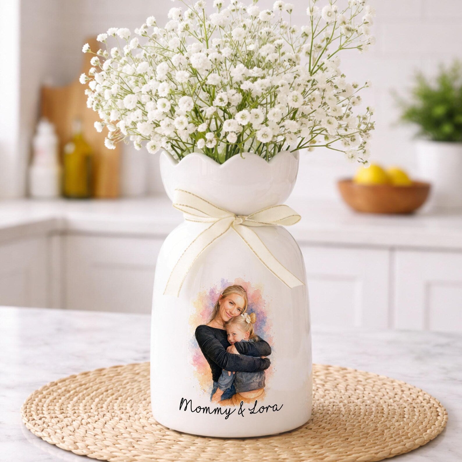 Custom Photo Gift for Mom, Mothers Day Gift, Mom Floral Ceramic Vase