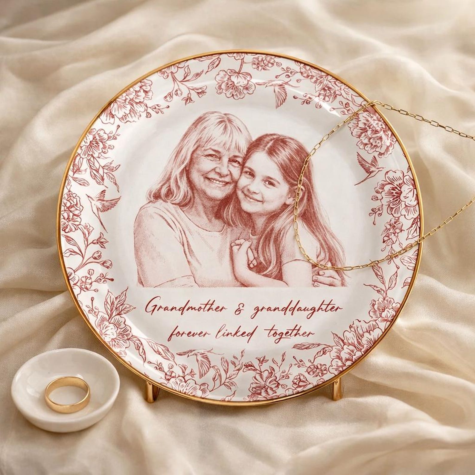 Personalized Pencil Sketch Jewelry Tray, Mothers Day Gift for Mom from Daughter