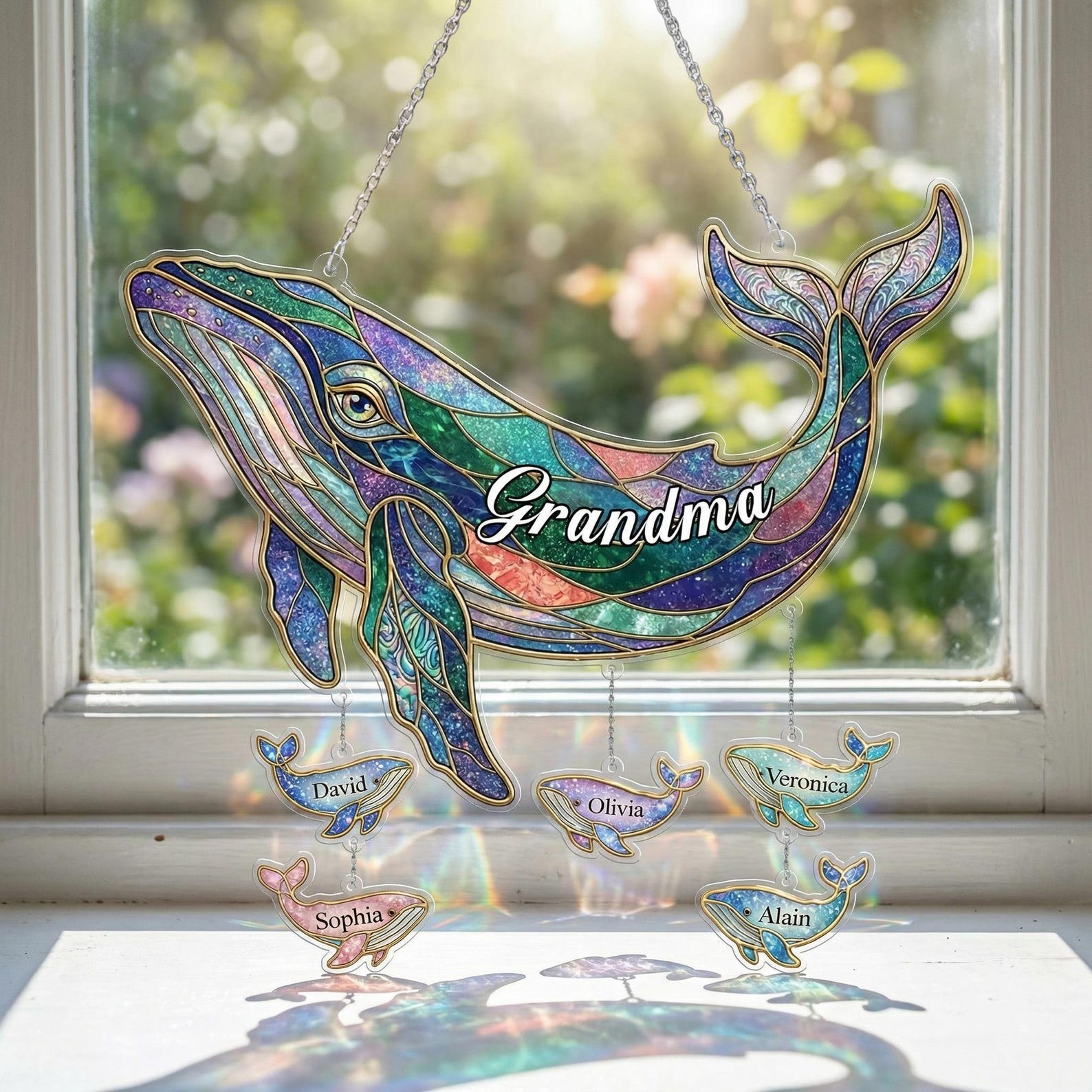 Personalized Sea Whale Suncatcher for Grandma, Whale Beach Lover Gift