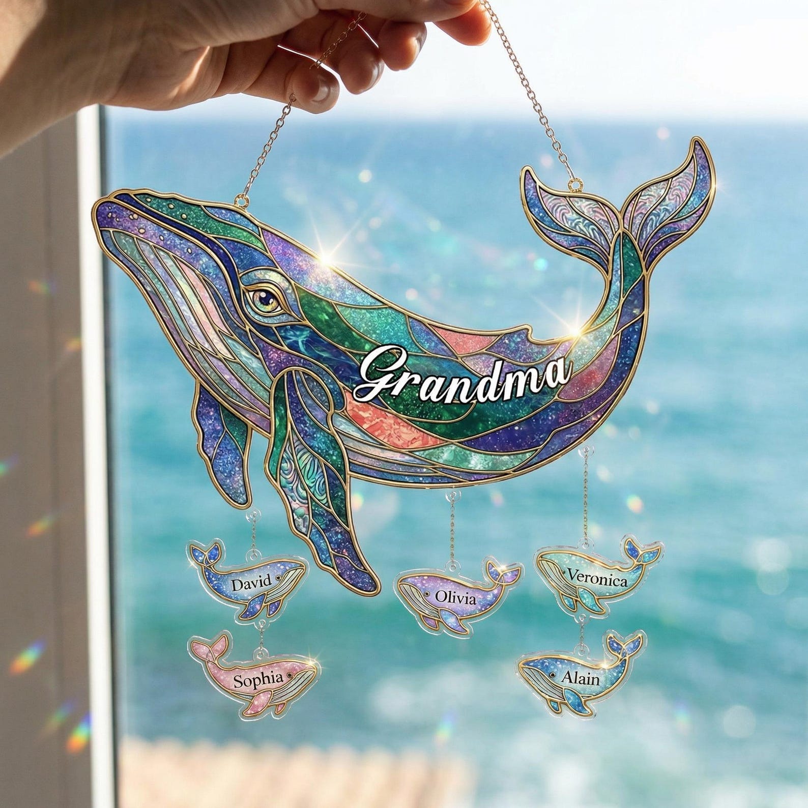 Personalized Sea Whale Suncatcher for Grandma, Whale Beach Lover Gift