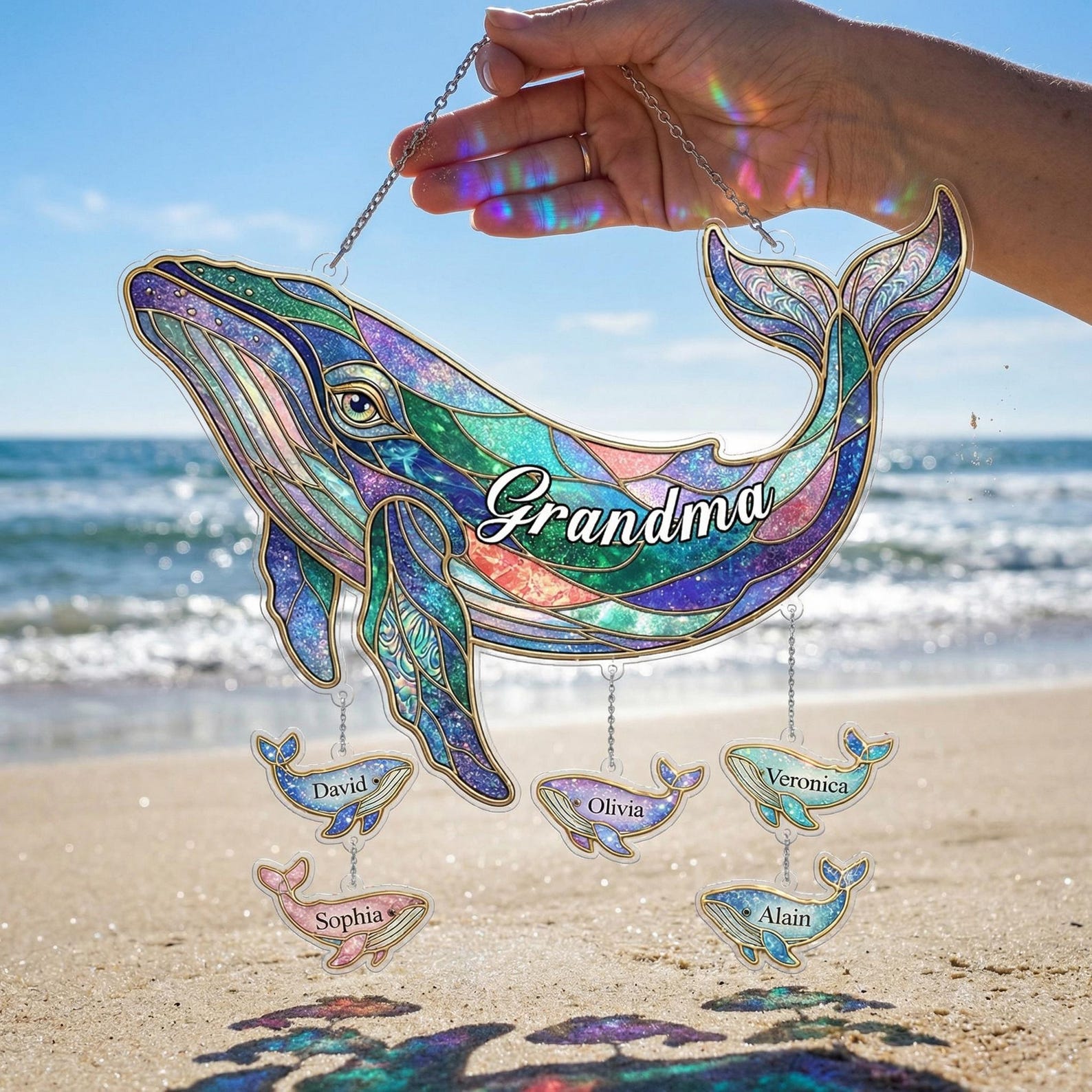 Personalized Sea Whale Suncatcher for Grandma, Whale Beach Lover Gift