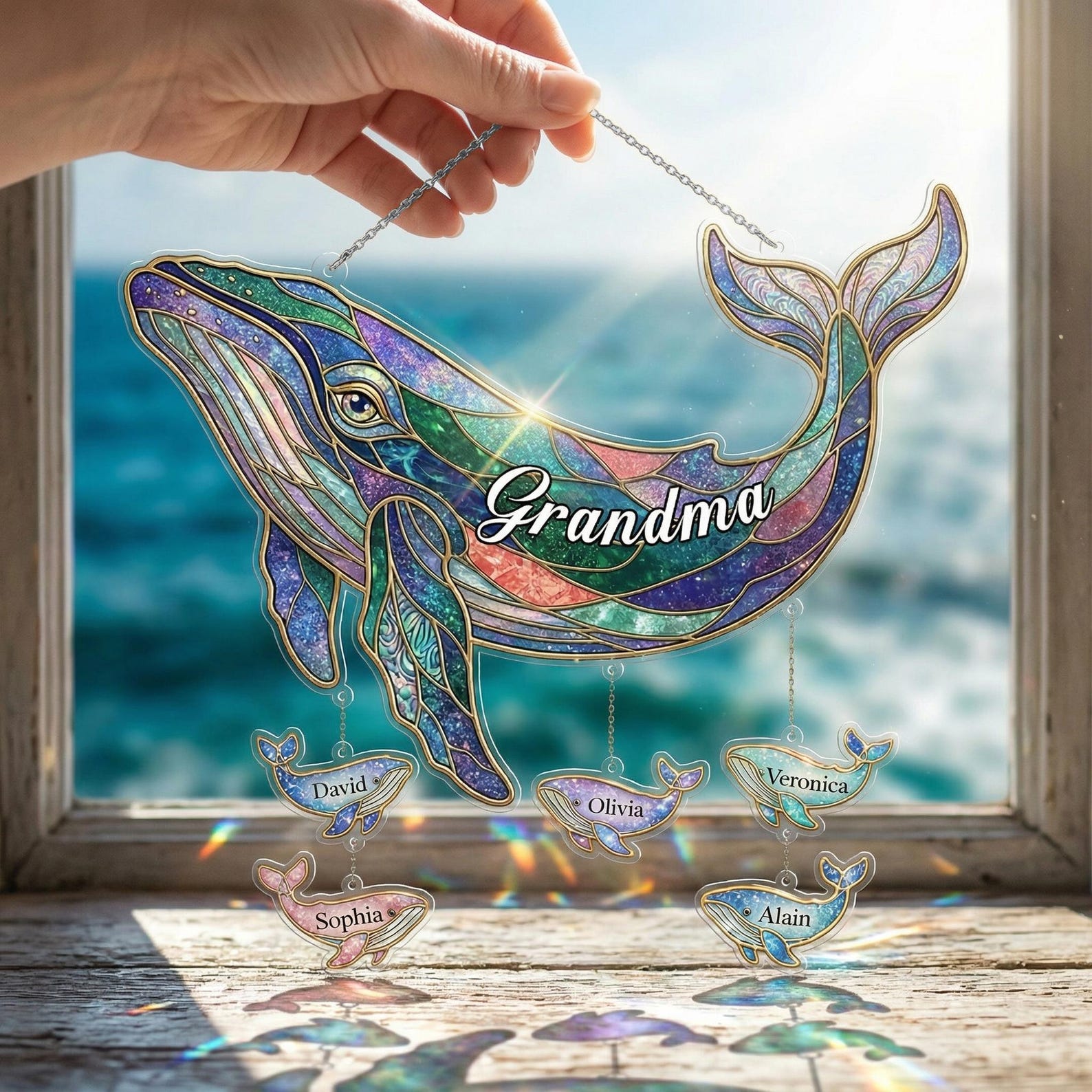 Personalized Sea Whale Suncatcher for Grandma, Whale Beach Lover Gift