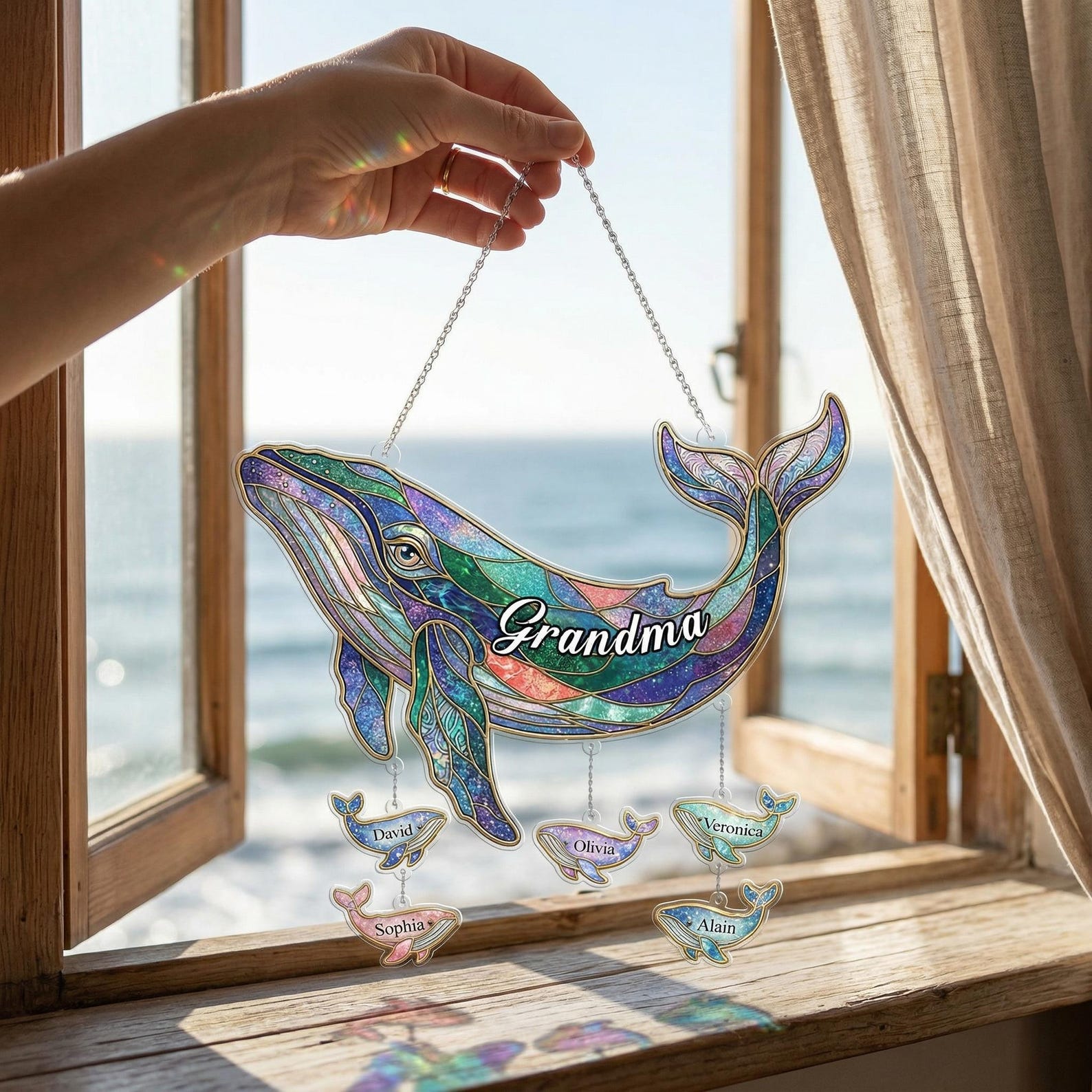 Personalized Sea Whale Suncatcher for Grandma, Whale Beach Lover Gift