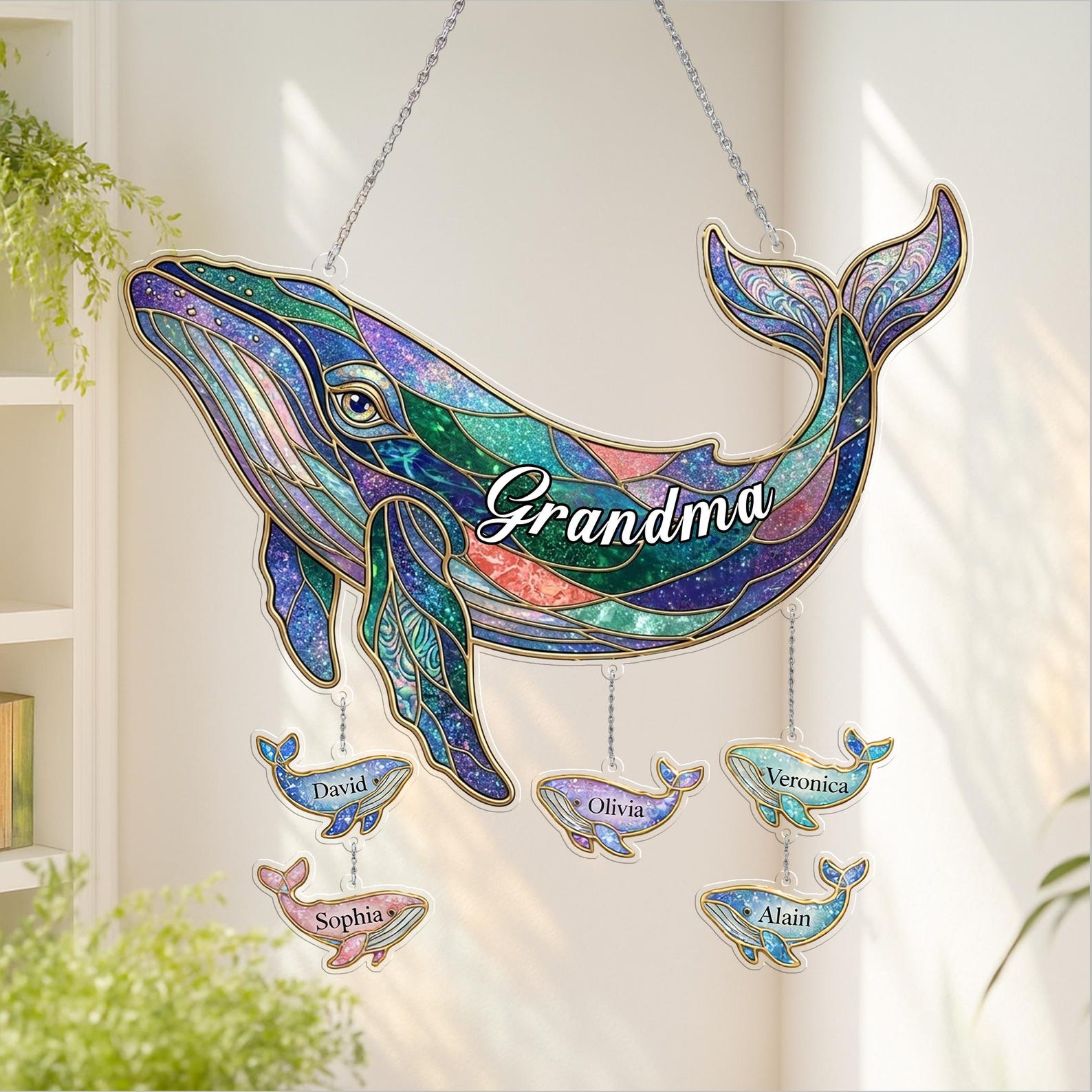 Personalized Sea Whale Suncatcher for Grandma, Whale Beach Lover Gift