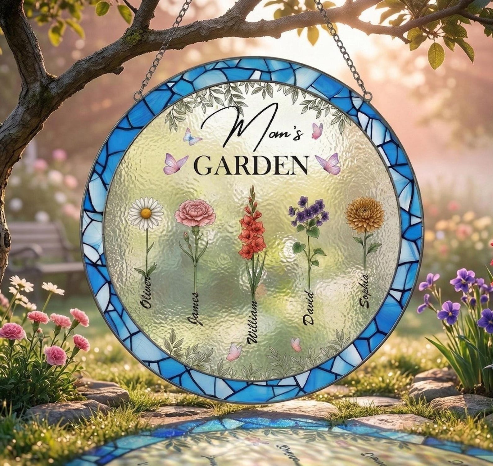 Personalized Birth Flowers Suncatcher Mothers Day Gift, Custom Birth Month Flowers