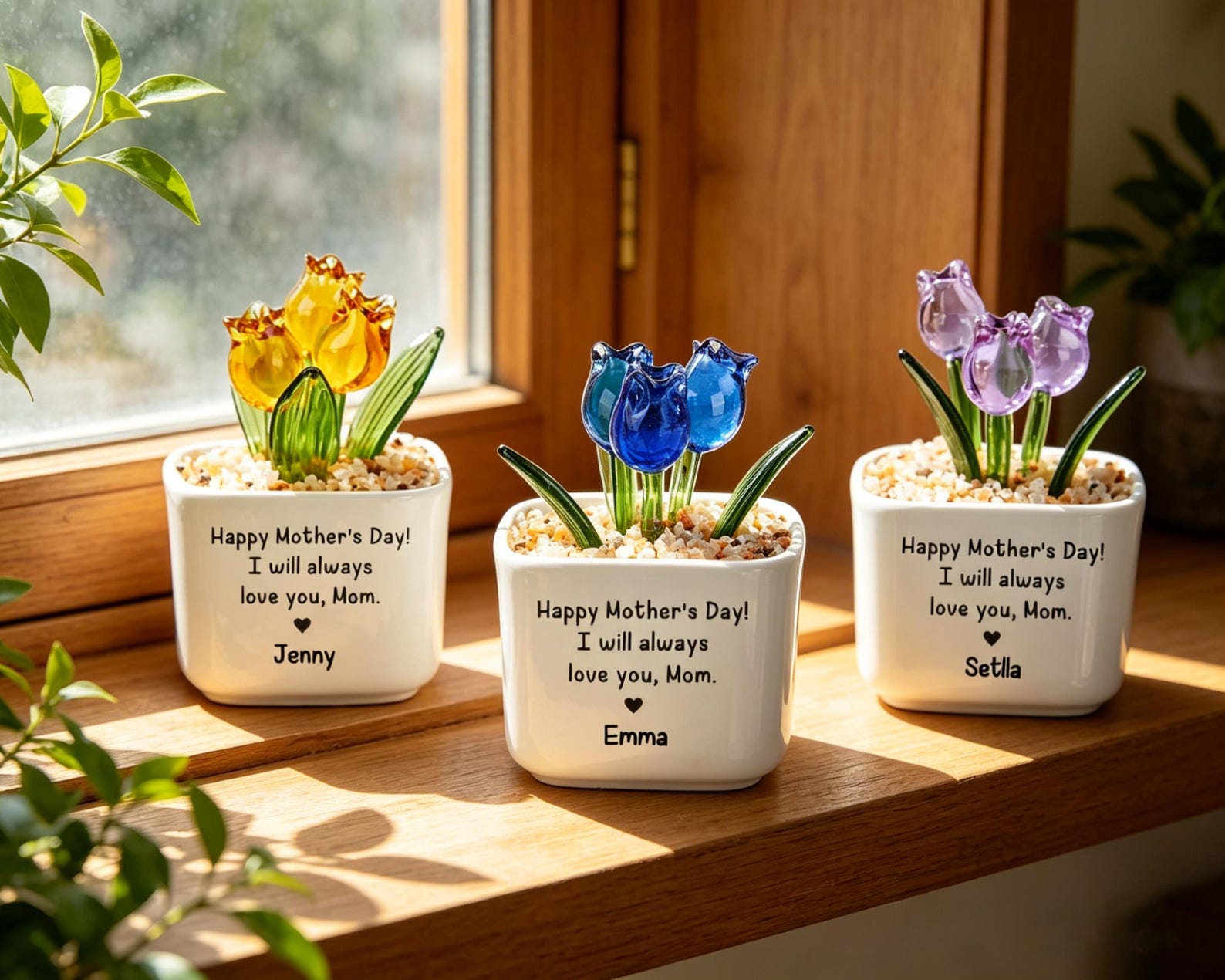 Glass Everlasting Tulips, Hand Blown Glass Potted, Mothers Day Gifts