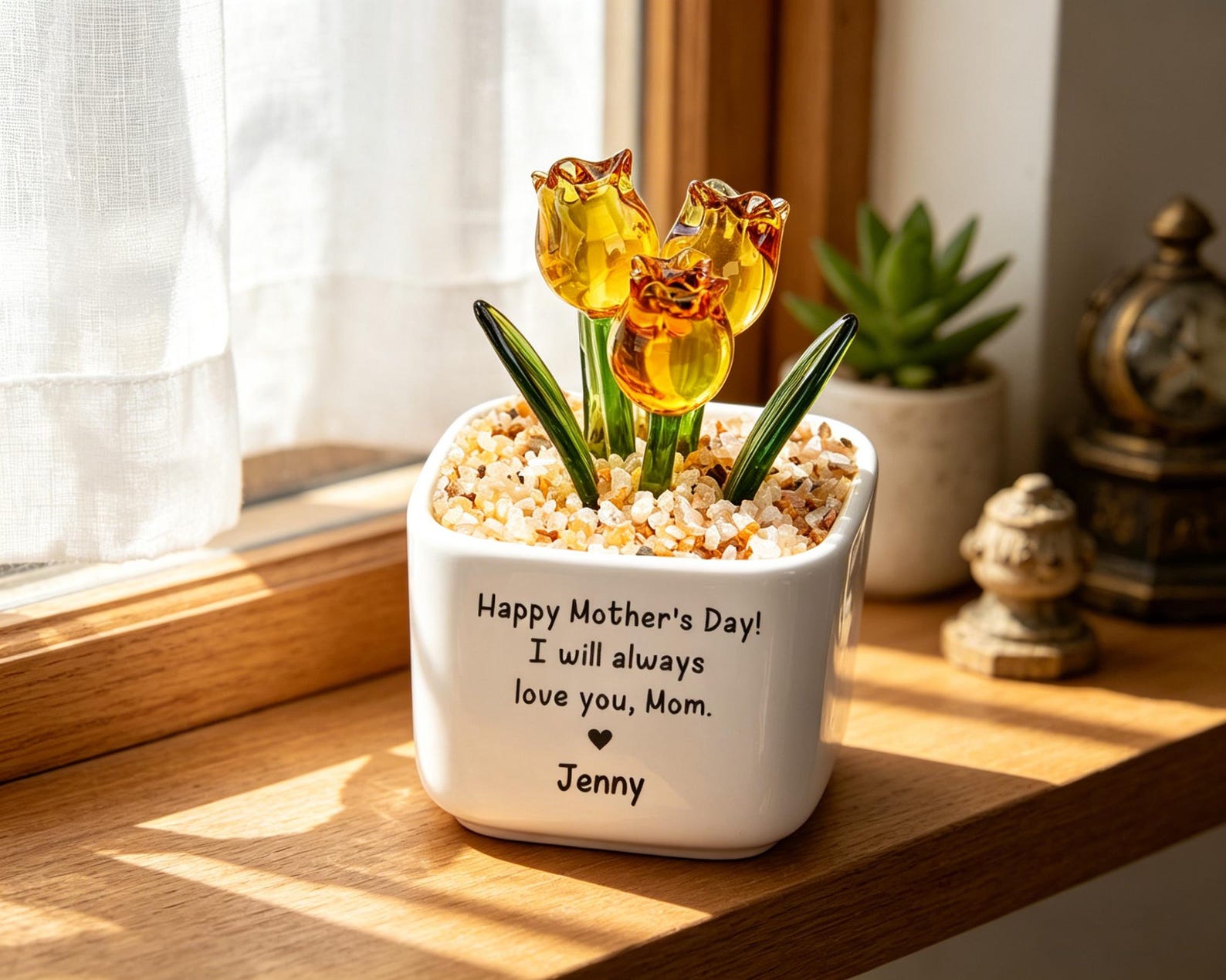 Glass Everlasting Tulips, Hand Blown Glass Potted, Mothers Day Gifts