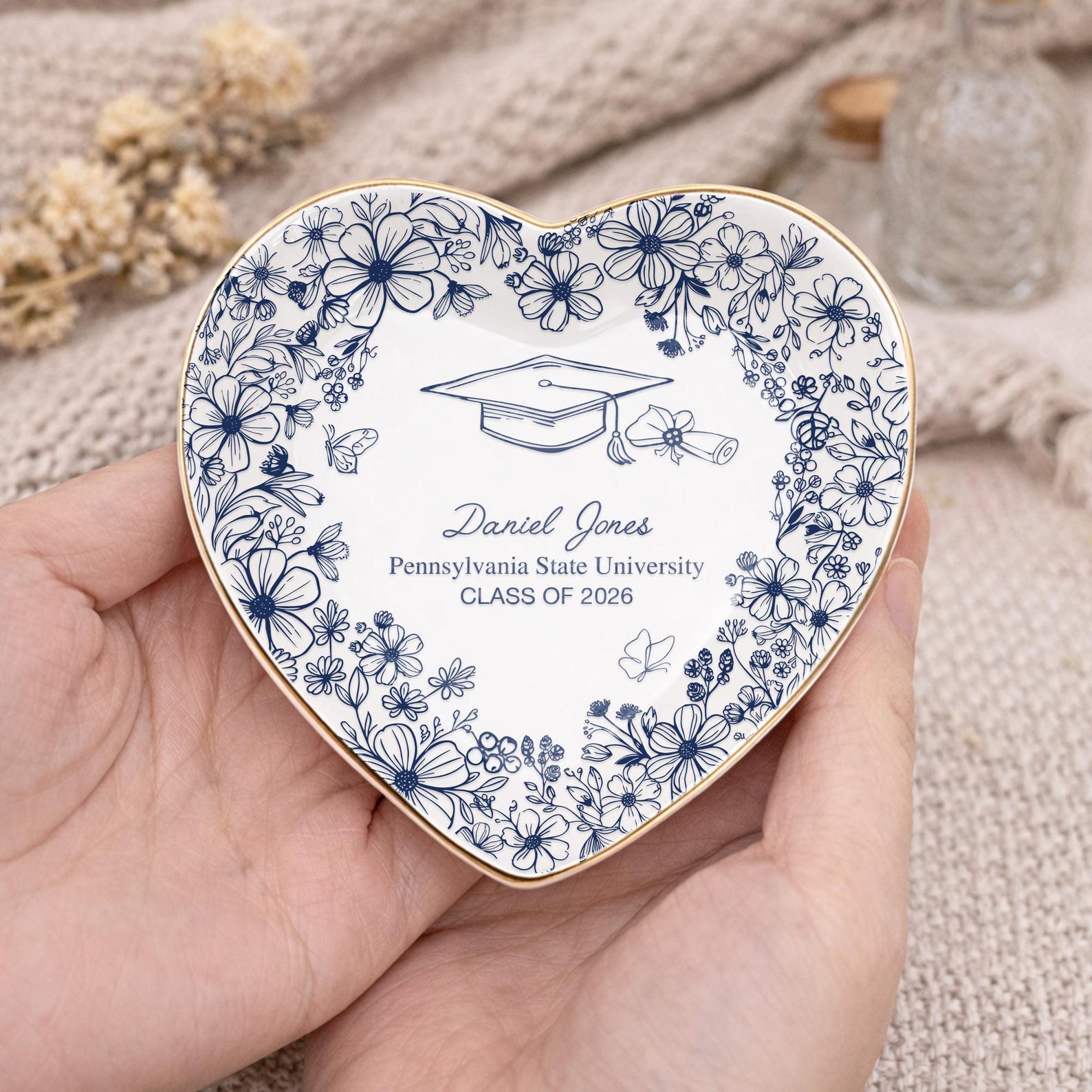 Personalized Graduation Jewelry Dish, Custom Name College Graduation Gift, High School Graduation Gift