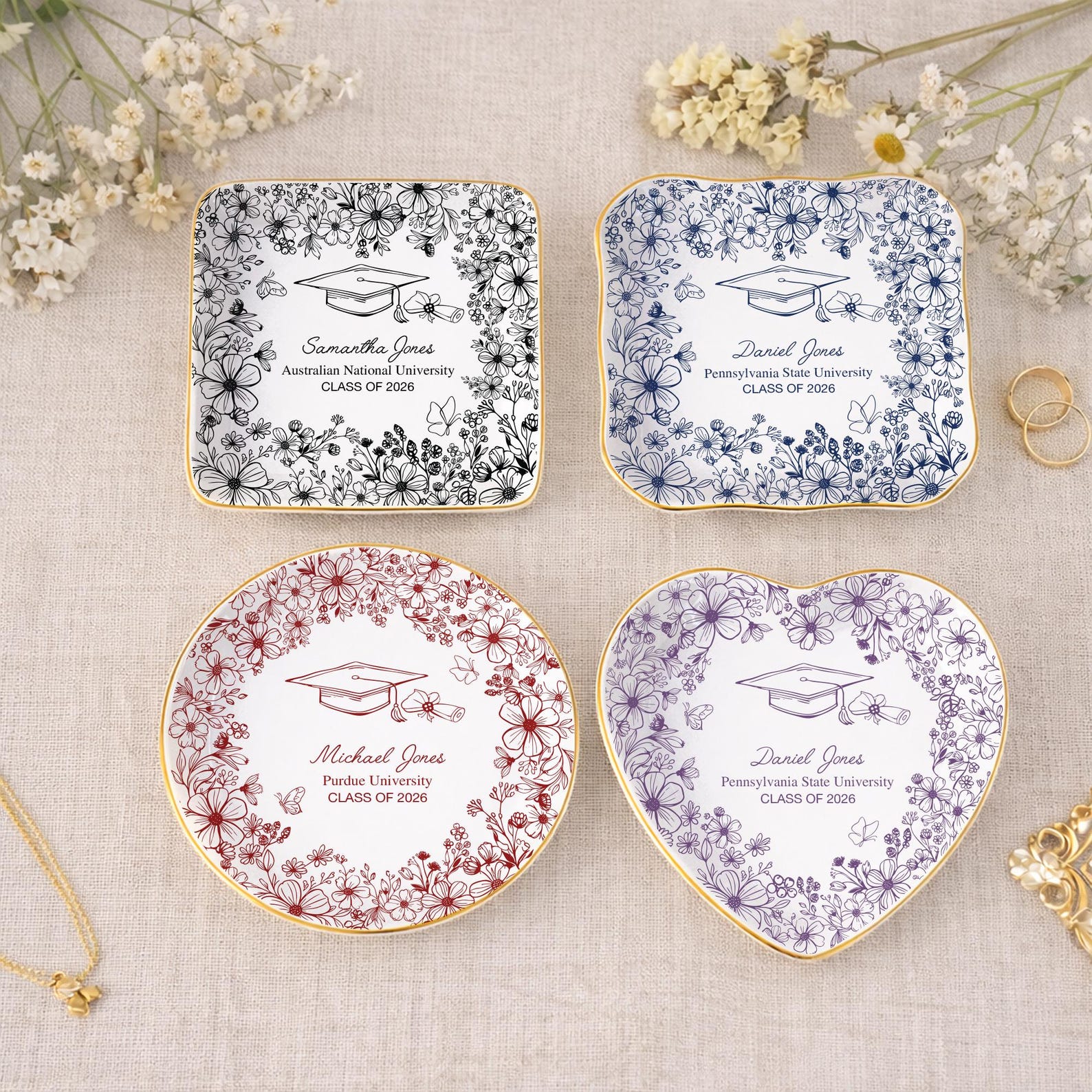 Personalized Graduation Jewelry Dish, Custom Name College Graduation Gift, High School Graduation Gift