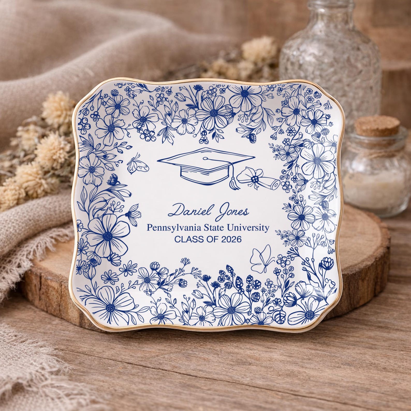 Personalized Graduation Jewelry Dish, Custom Name College Graduation Gift, High School Graduation Gift