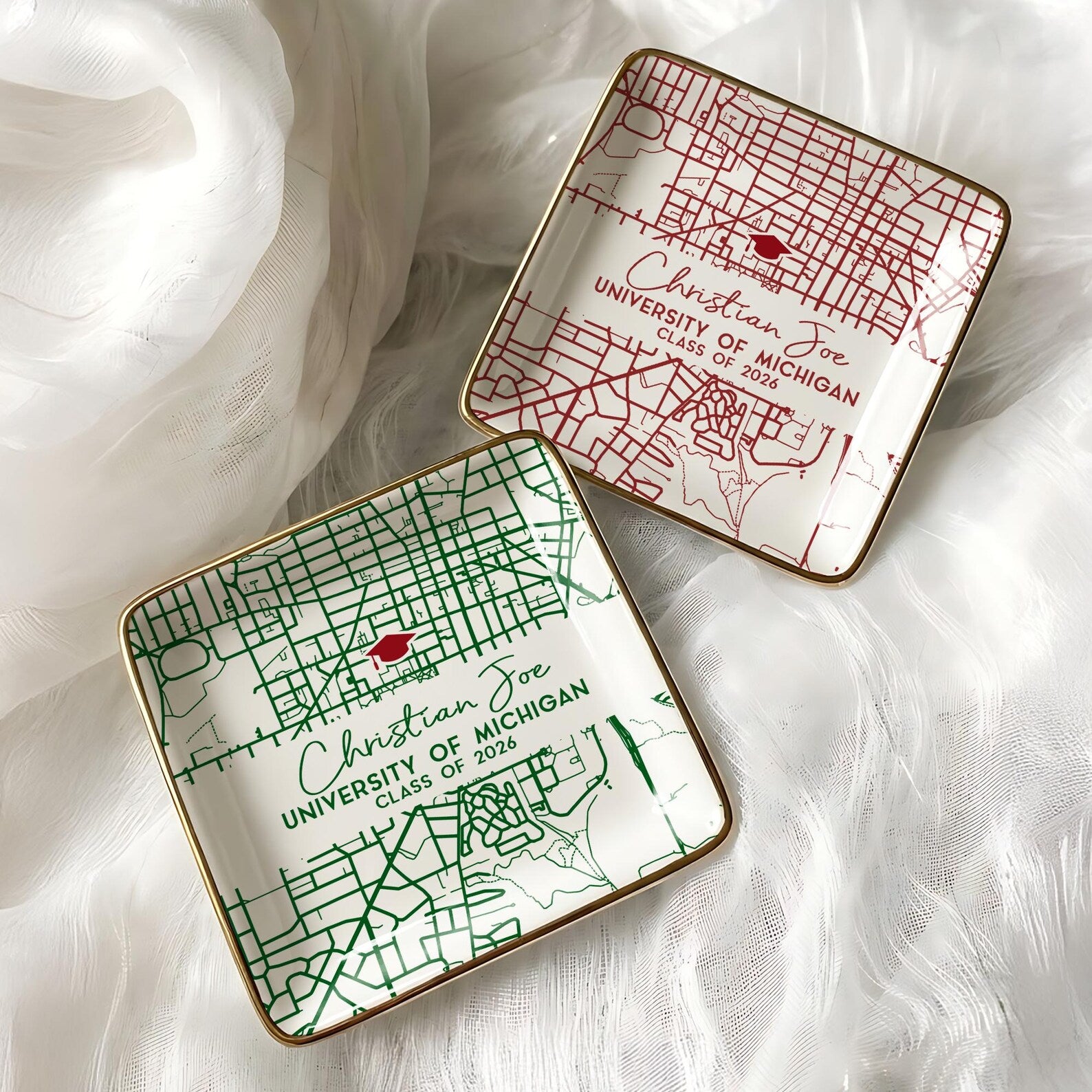 Custom Campus Map Graduation Jewelry Dish, Personalized College Map Ring Dish