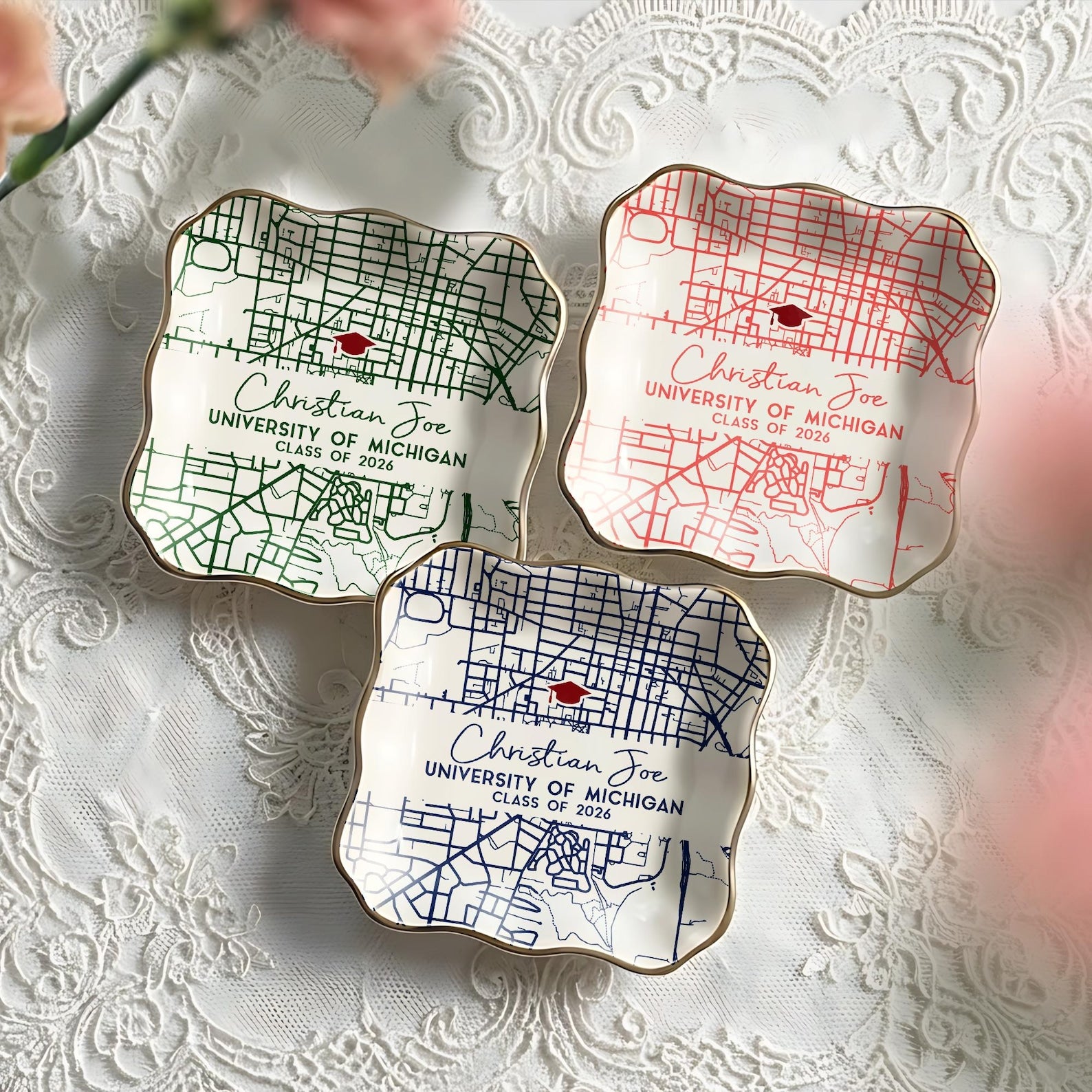 Custom Campus Map Graduation Jewelry Dish, Personalized College Map Ring Dish