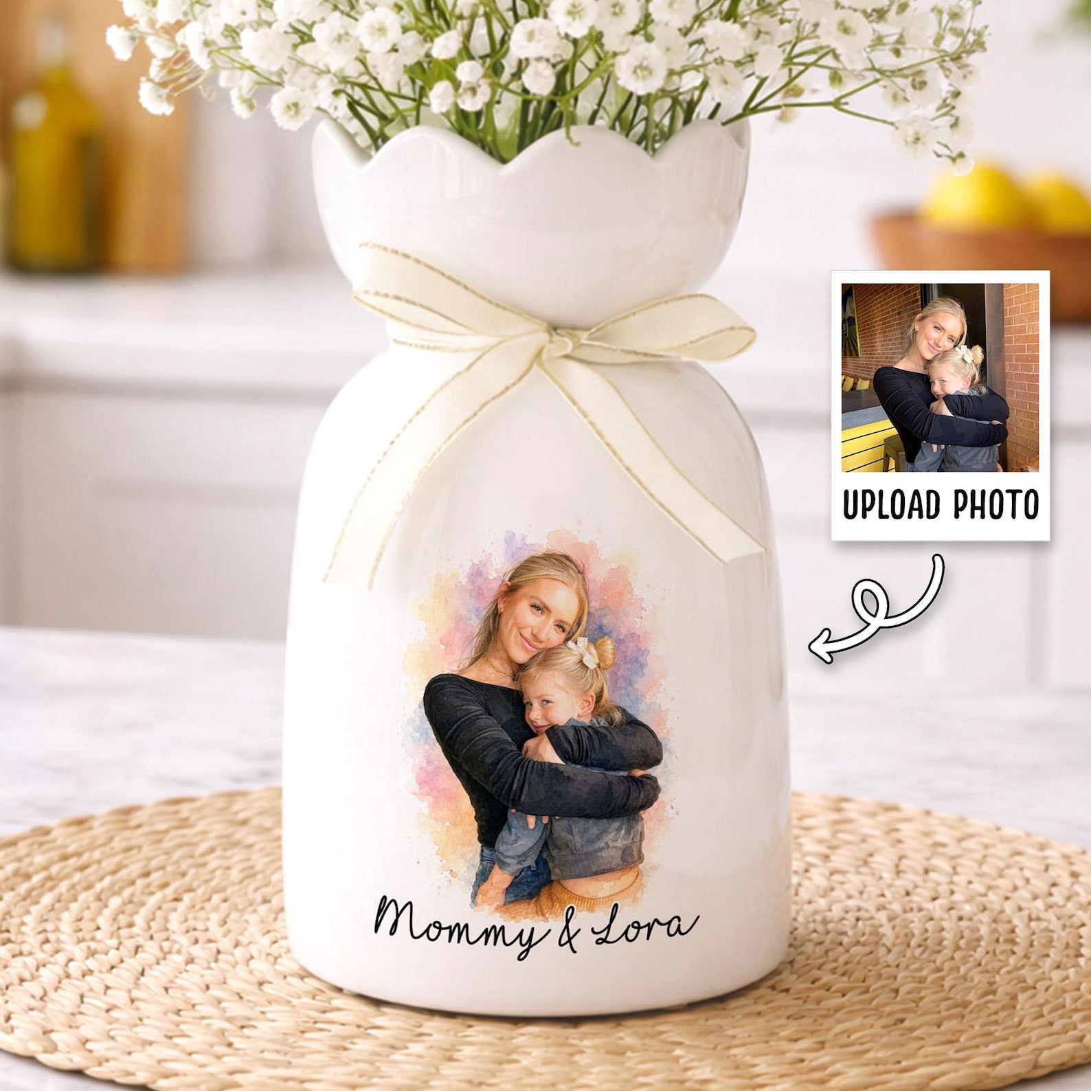 Custom Photo Gift for Mom, Mothers Day Gift, Mom Floral Ceramic Vase