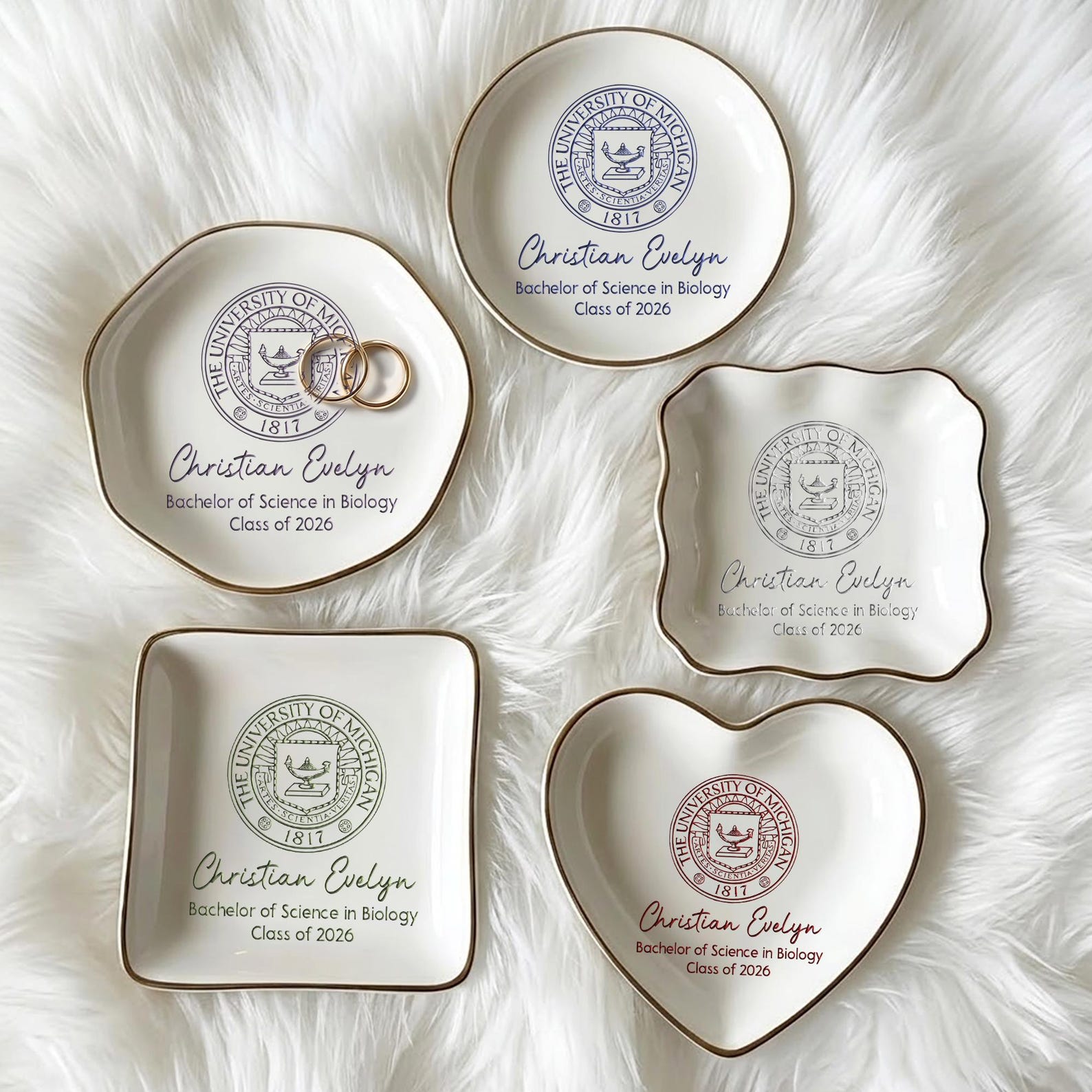 Custom College Logo Graduation Ring Dish, Personalized University Logo Grad Gifts