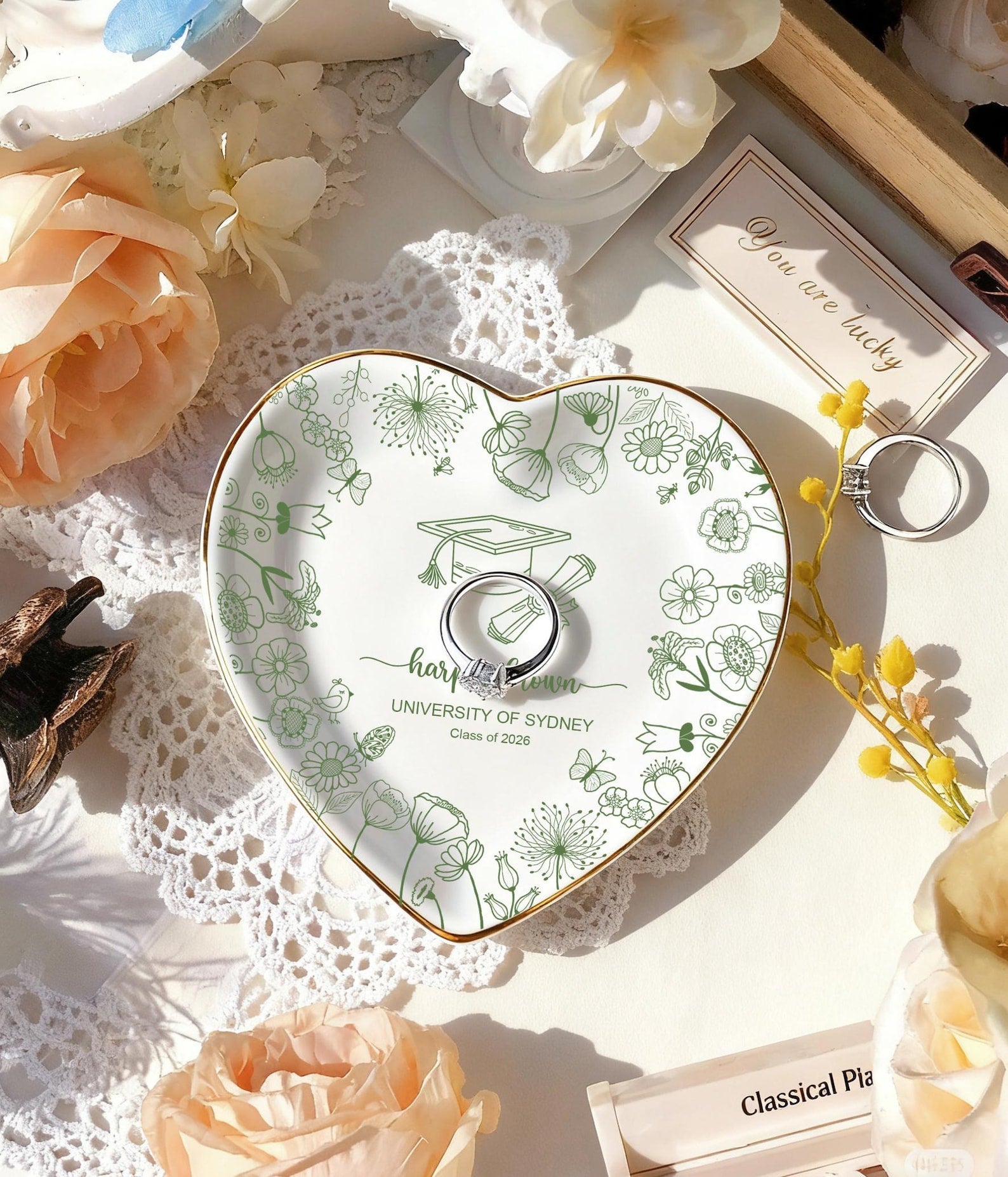 Personalized Graduation Ring Dish, Custom 2026 Jewelry Trinket Tray