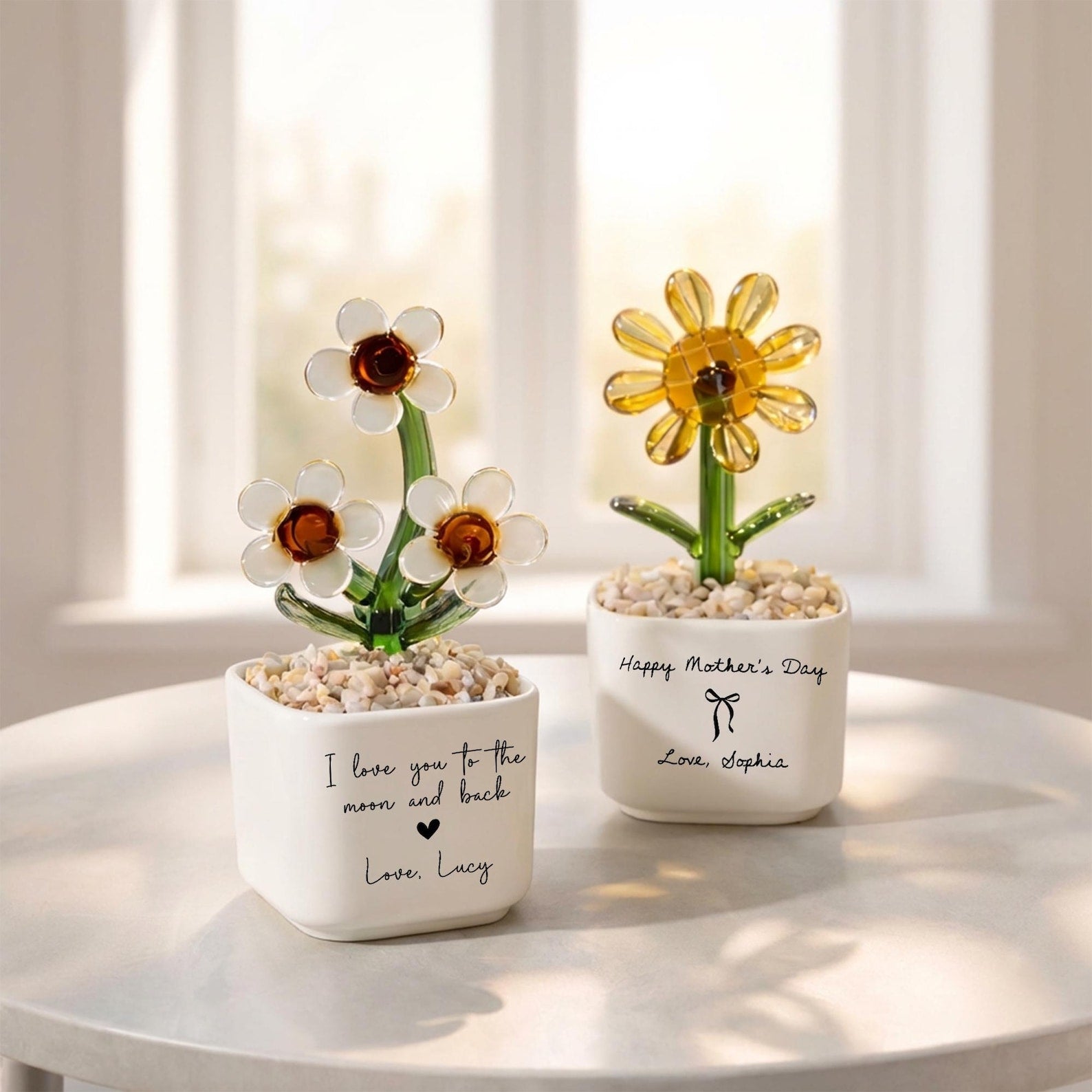 Glass Everlasting Plant Pot, Custom Mom Potted Plant, Hand Blown Glass Potted