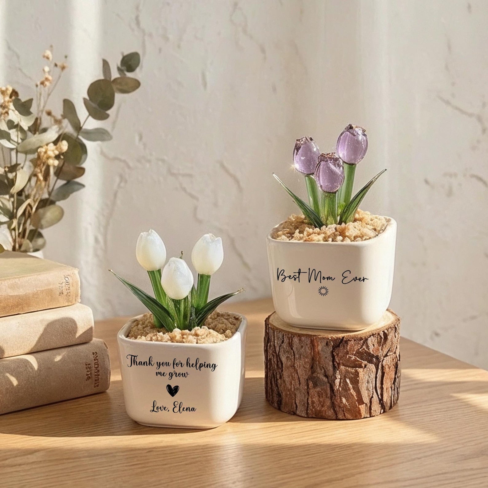 Glass Everlasting Plant Pot, Custom Mom Potted Plant, Hand Blown Glass Potted