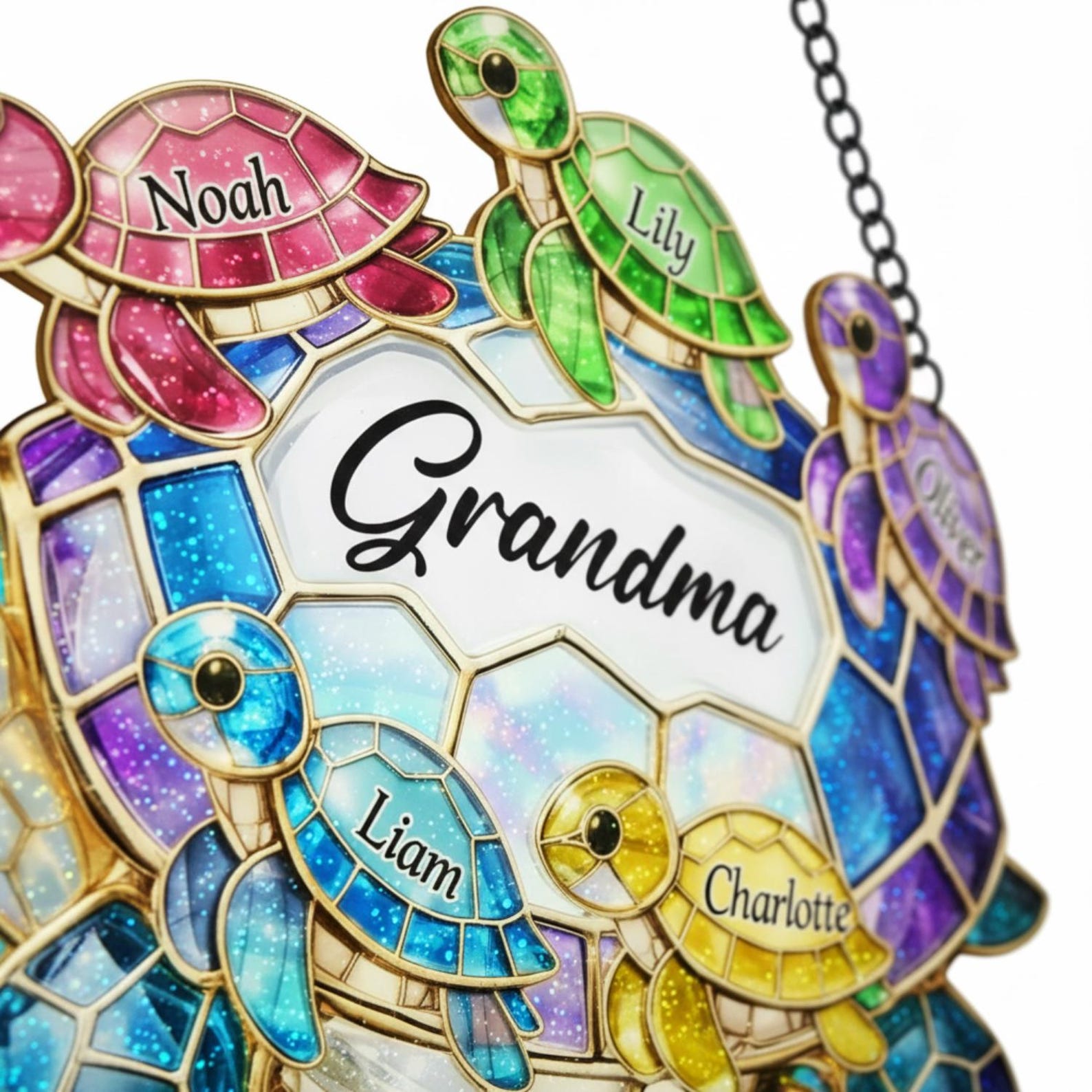 Personalized Sea Turtle Family Suncatcher, Custom Name Acrylic Window Art
