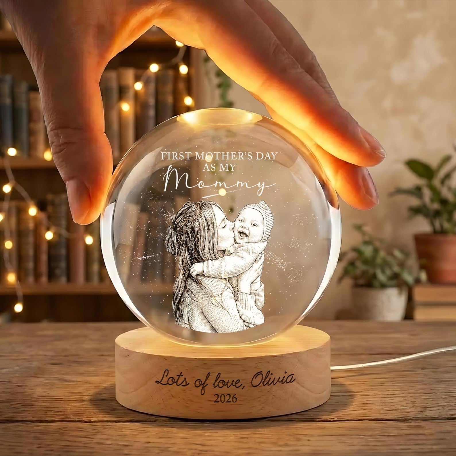 First Mother's Day Photo Crystal Ball Night Light, Personalized New Mom Gift