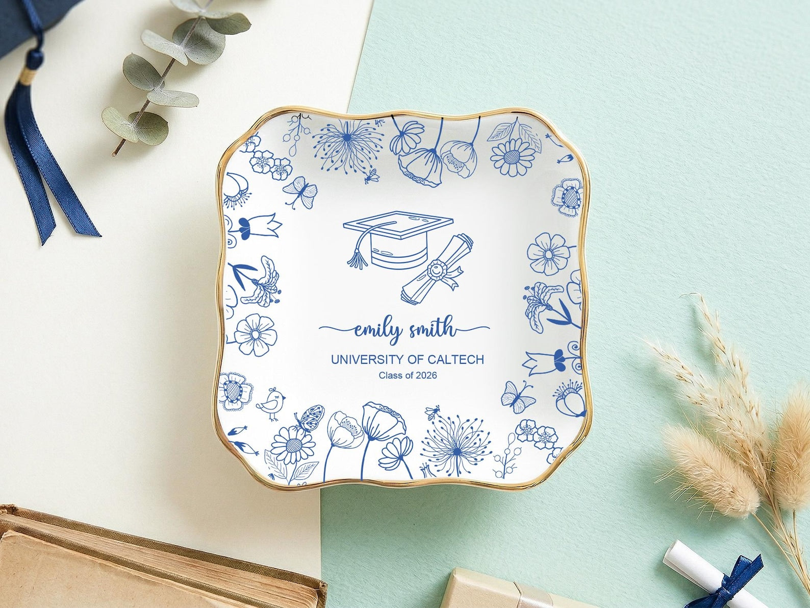 Personalized Graduation Jewelry Dish, Class of 2026 Gift, Graduation Trinket Dish
