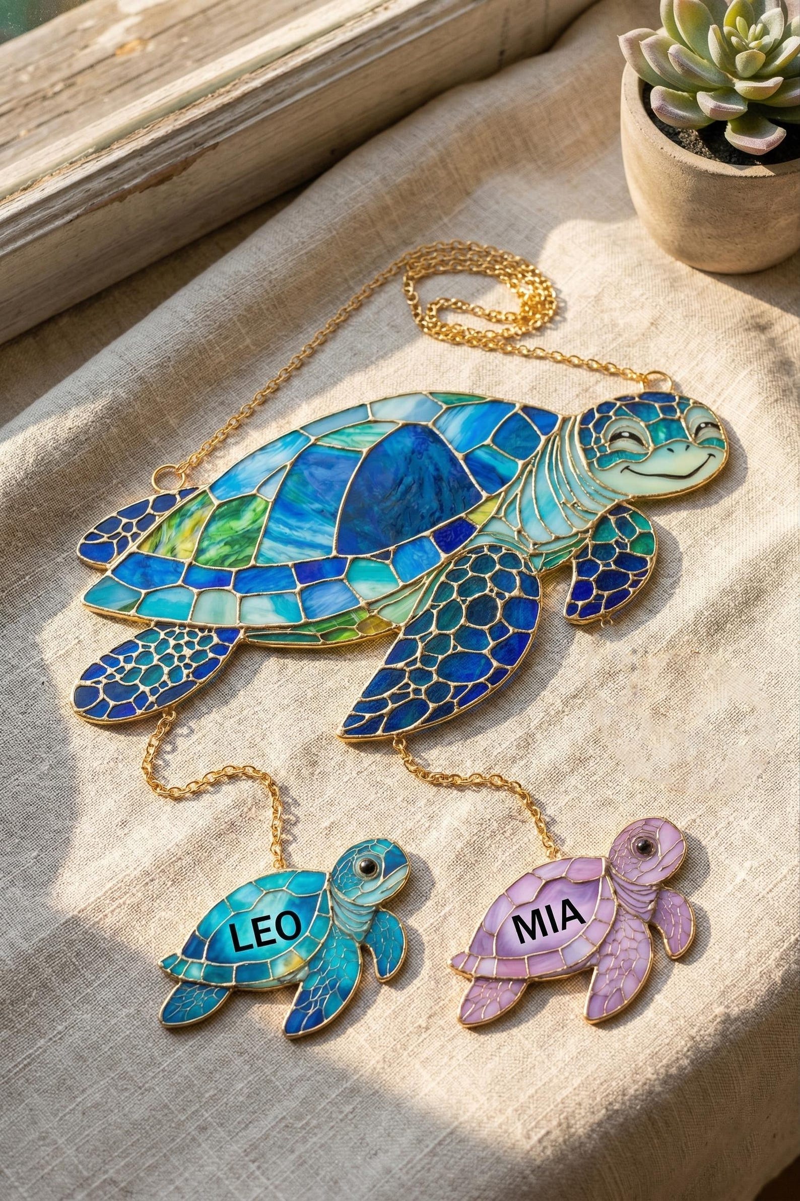 Personalized Grandma& Kids Sea Turtle Suncatcher, Sea Turtle Family Suncatcher