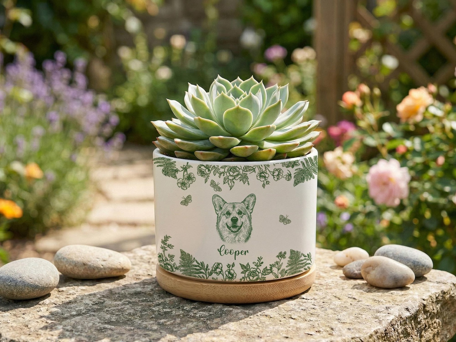 Personalized Pet Memorial Planter, Custom Pet Portrait Plant Pot, Sympathy Gift
