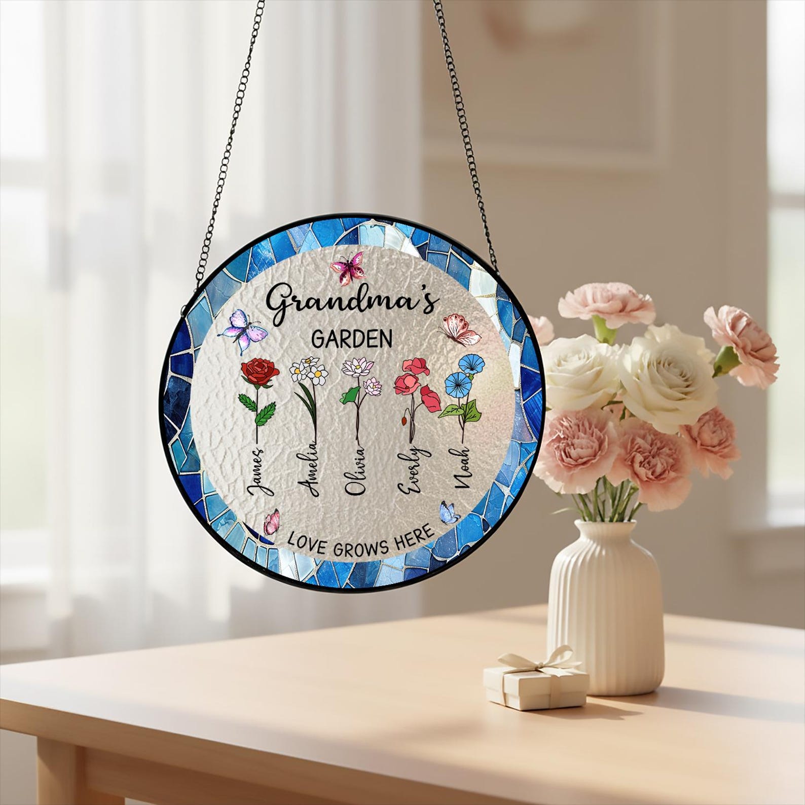 Personalized Grandma's Garden Suncatcher, Nana Window Hanging