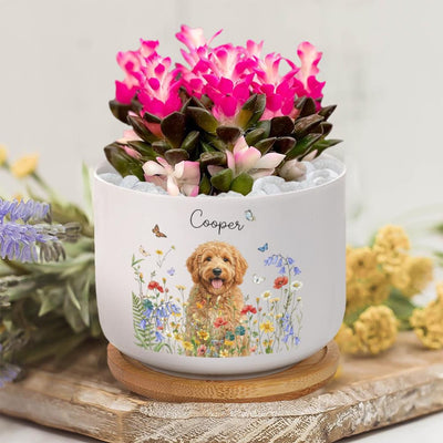 Custom Pet Portrait Plant Pot Ceramic Planter Wildflower Dog Cat Succulent Pot