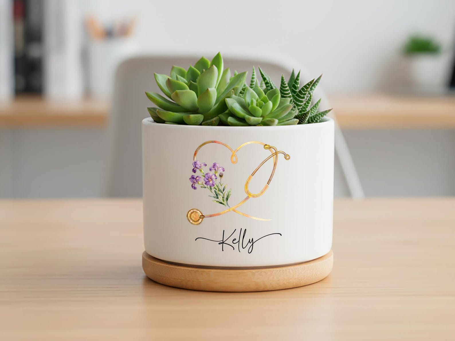 Personalized Nurse Plant Pot, Floral Stethoscope Planter, Custom Nurse Succulent Pot, RN Gift