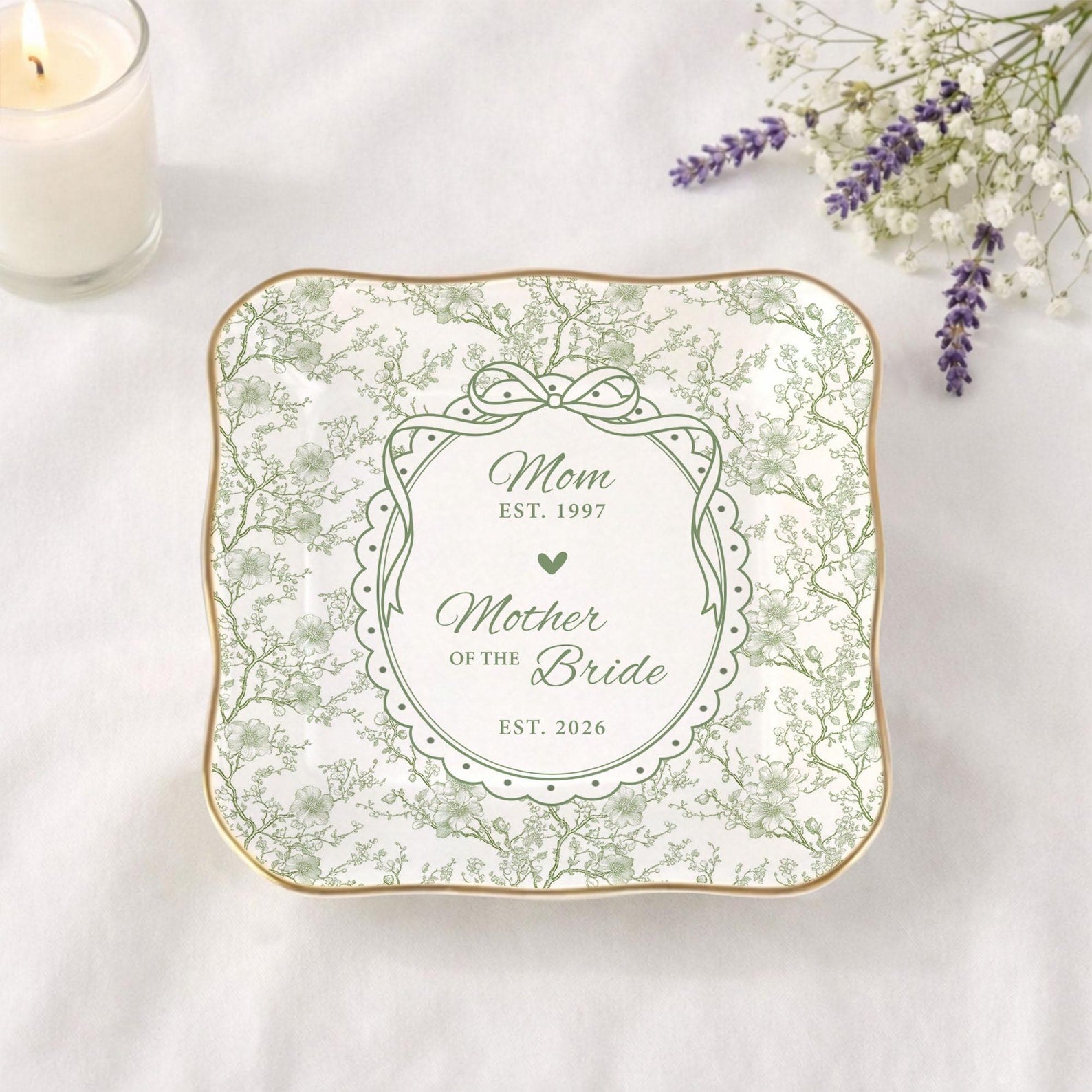 Personalized Mother of the Bride Jewelry Dish, Custom Toile De Jouy Ring Dish, MOB MOG Gift
