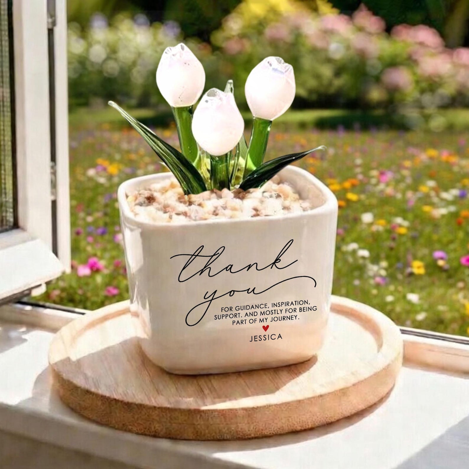Personalized Mentor Thank You Glass Flower Pot, Teacher Appreciation Gift, Coworker Gift