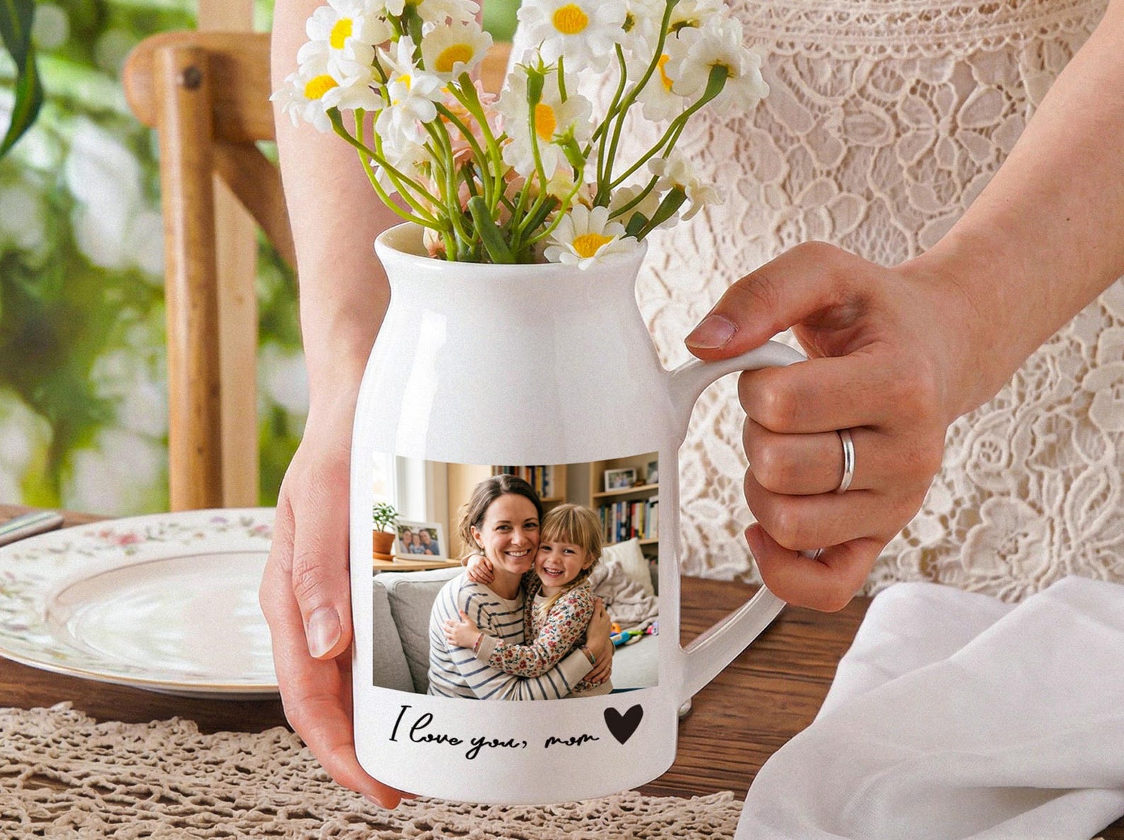 Personalized Mom Photo Vase, Custom Family Photo Flower Vase, Mothers Day Gift