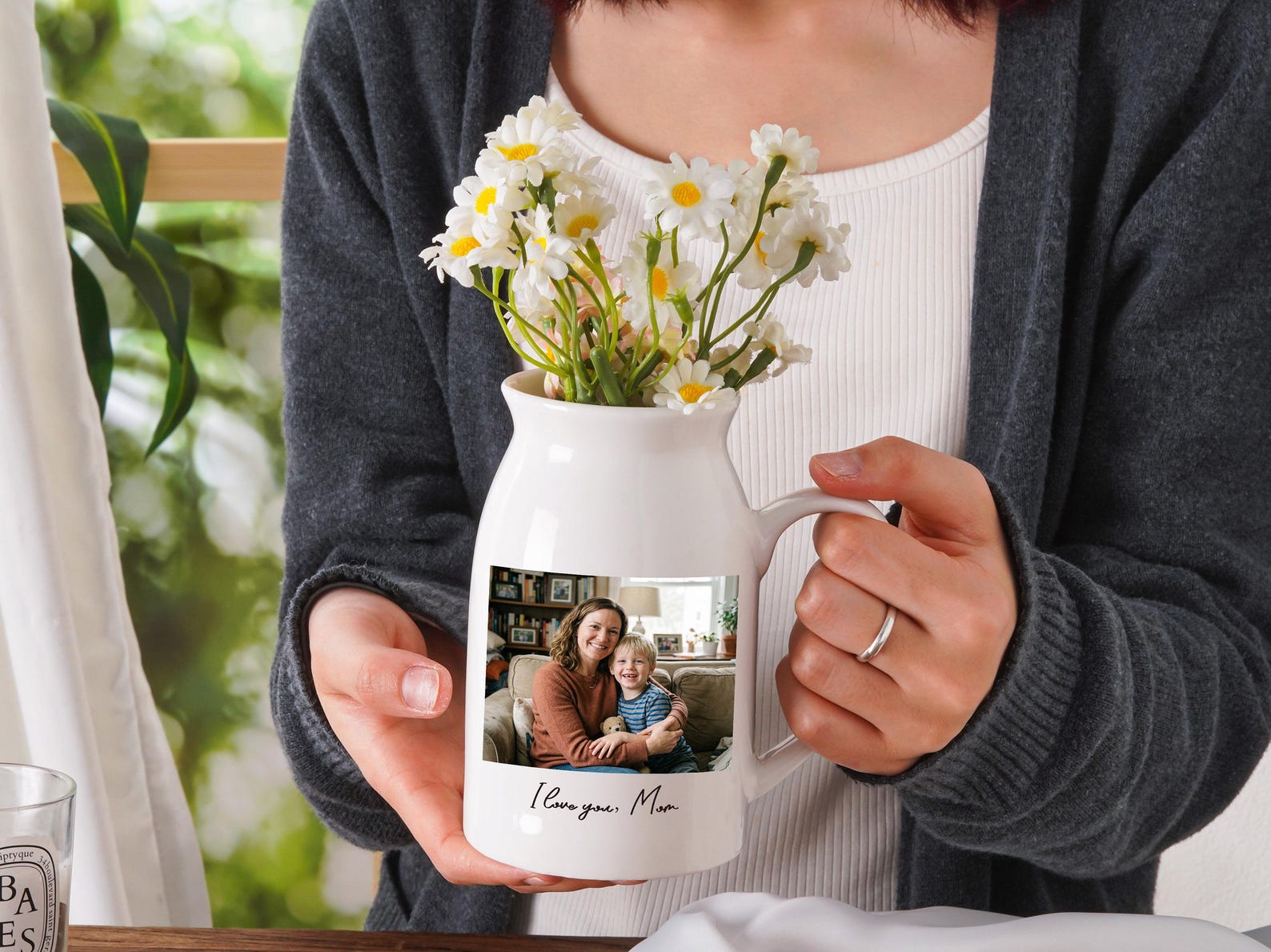 Personalized Mom Photo Vase, Custom Family Photo Flower Vase, Mothers Day Gift