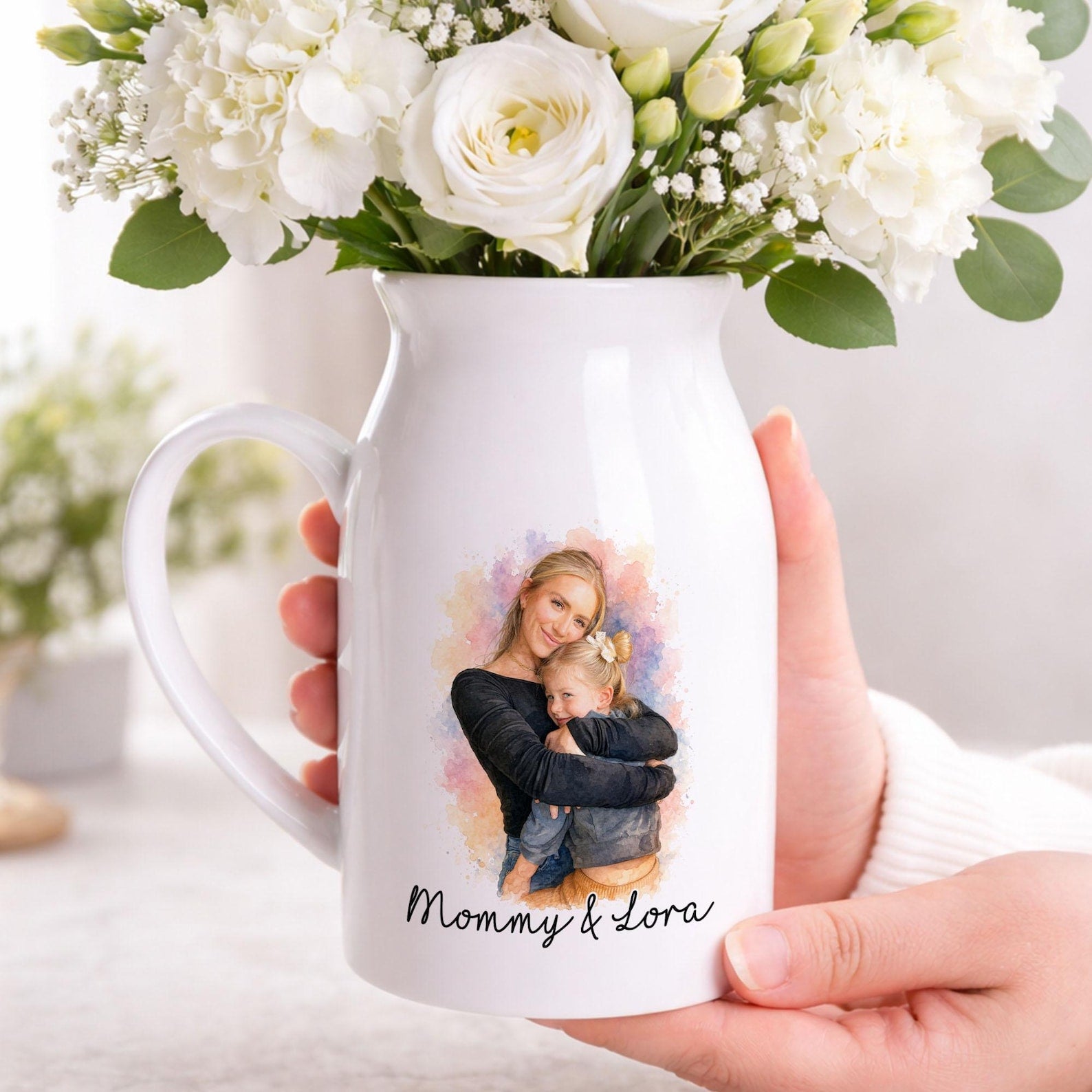 Custom Photo Gift for Mom, Mothers Day Gift, Mom Floral Ceramic Vase