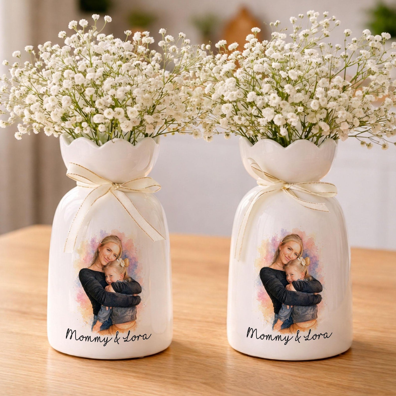 Custom Photo Gift for Mom, Mothers Day Gift, Mom Floral Ceramic Vase