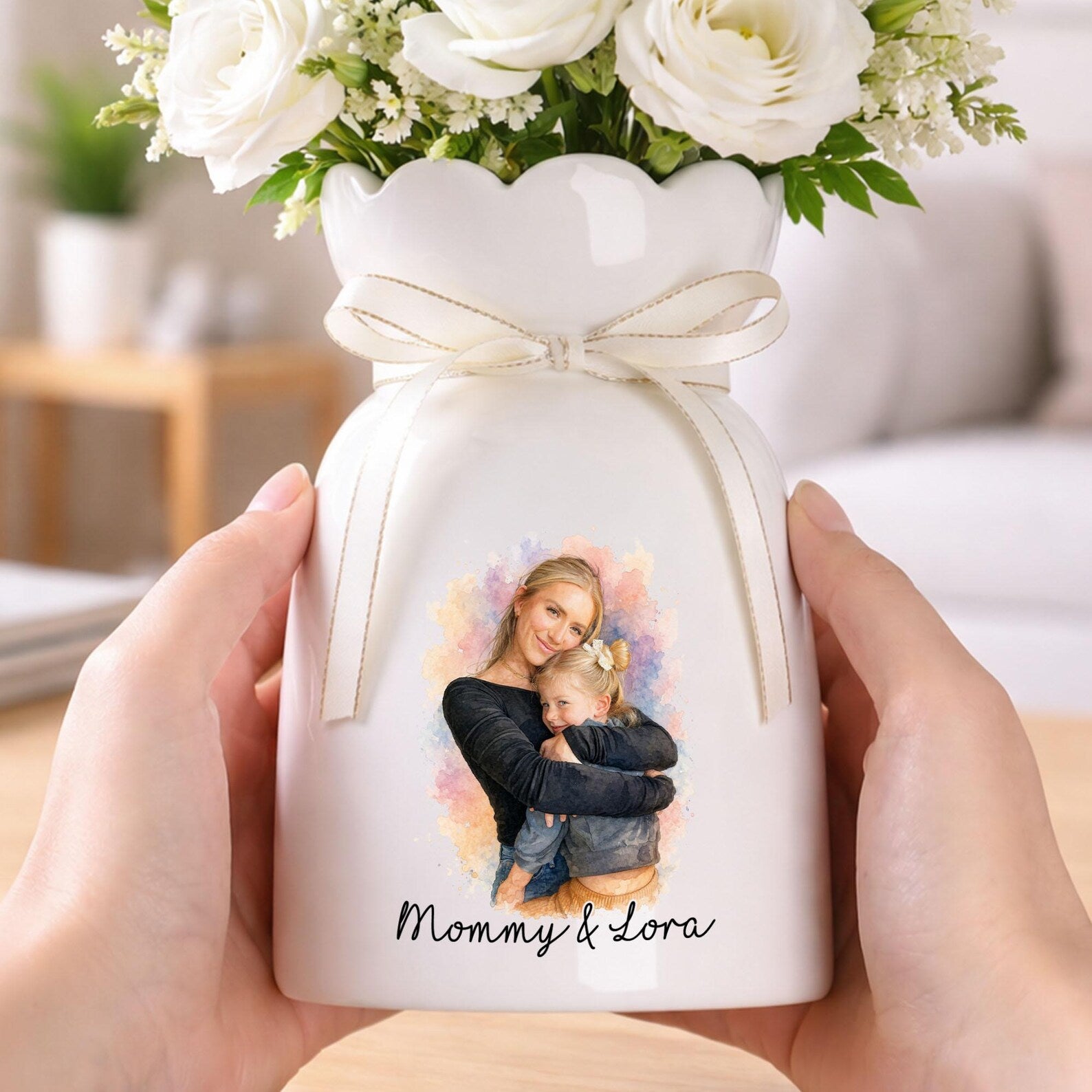 Custom Photo Gift for Mom, Mothers Day Gift, Mom Floral Ceramic Vase