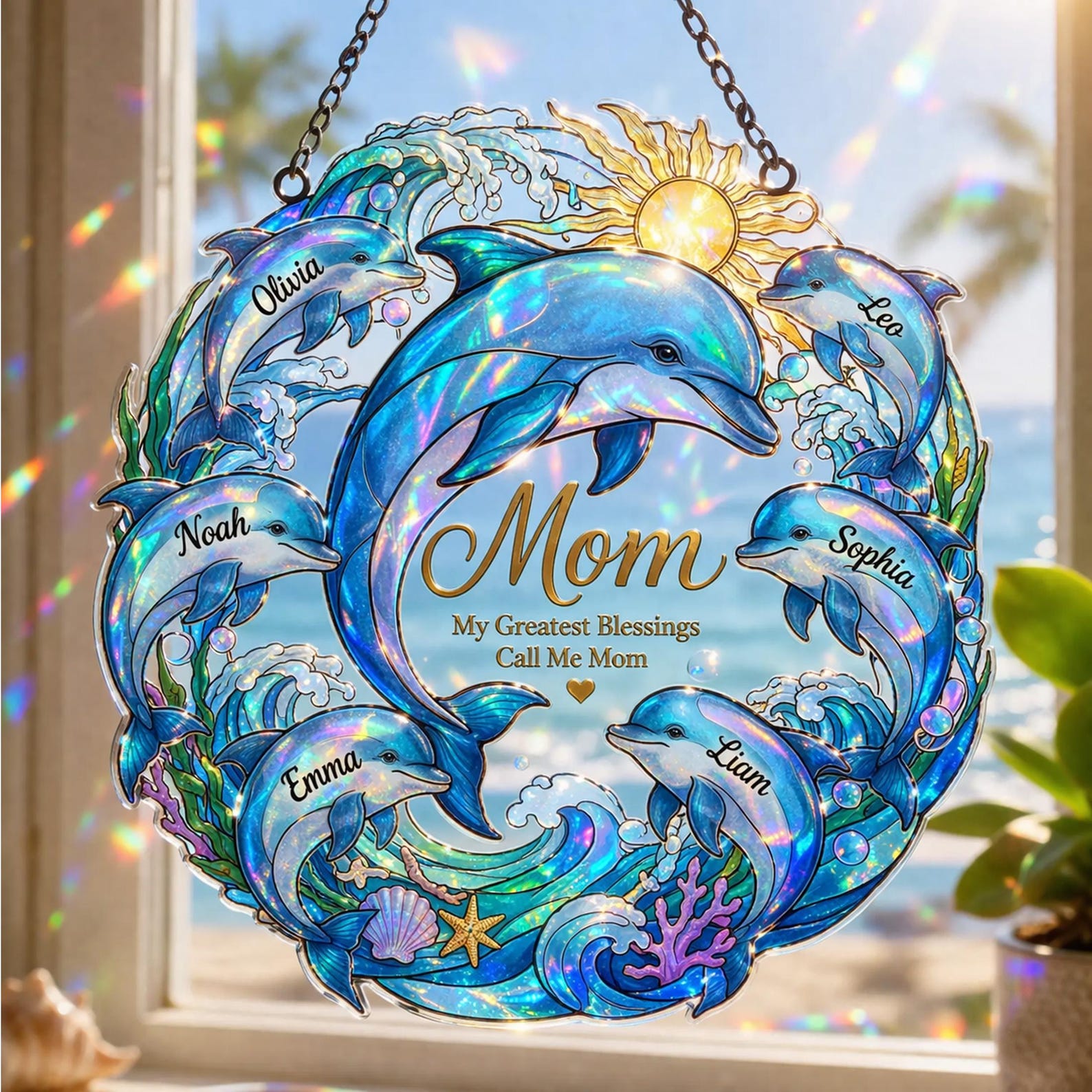 Personalized Dolphin Suncatcher, Custom Names Suncatcher