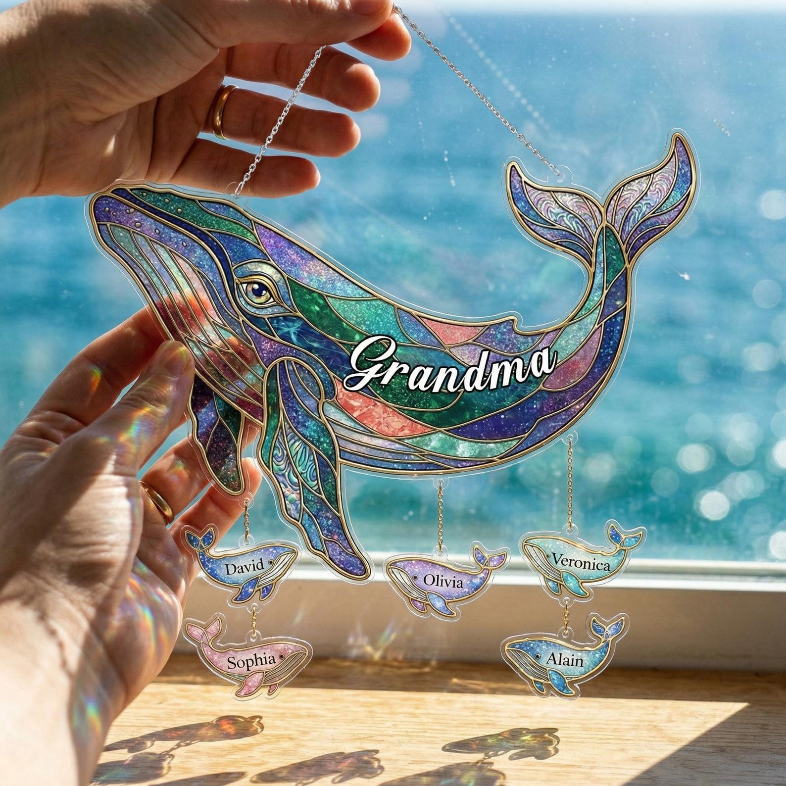 Personalized Sea Whale Suncatcher for Grandma, Whale Beach Lover Gift
