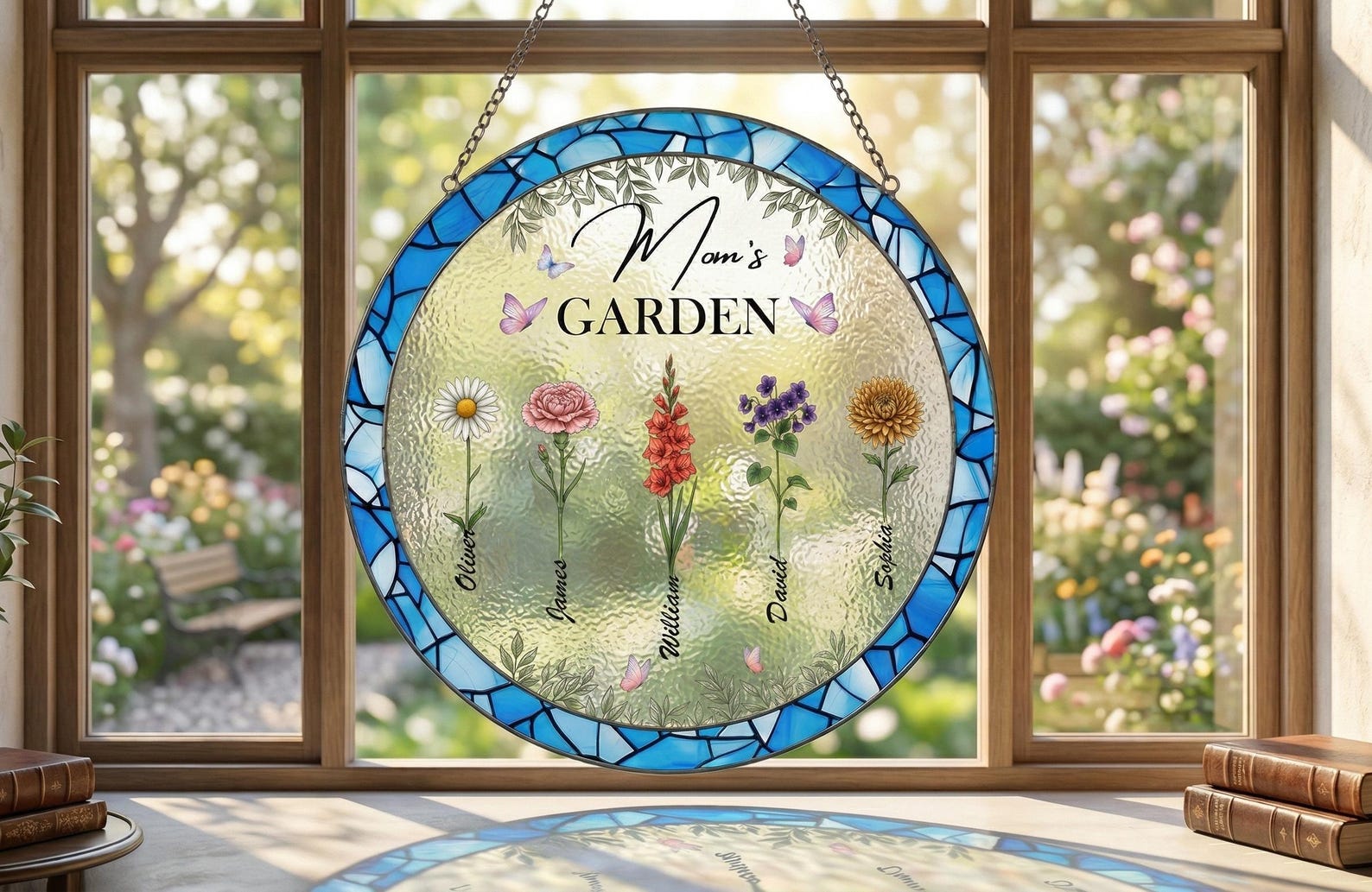 Personalized Birth Flowers Suncatcher Mothers Day Gift, Custom Birth Month Flowers