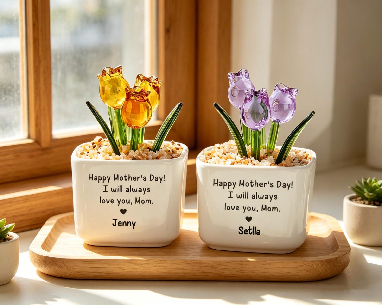 Glass Everlasting Tulips, Hand Blown Glass Potted, Mothers Day Gifts