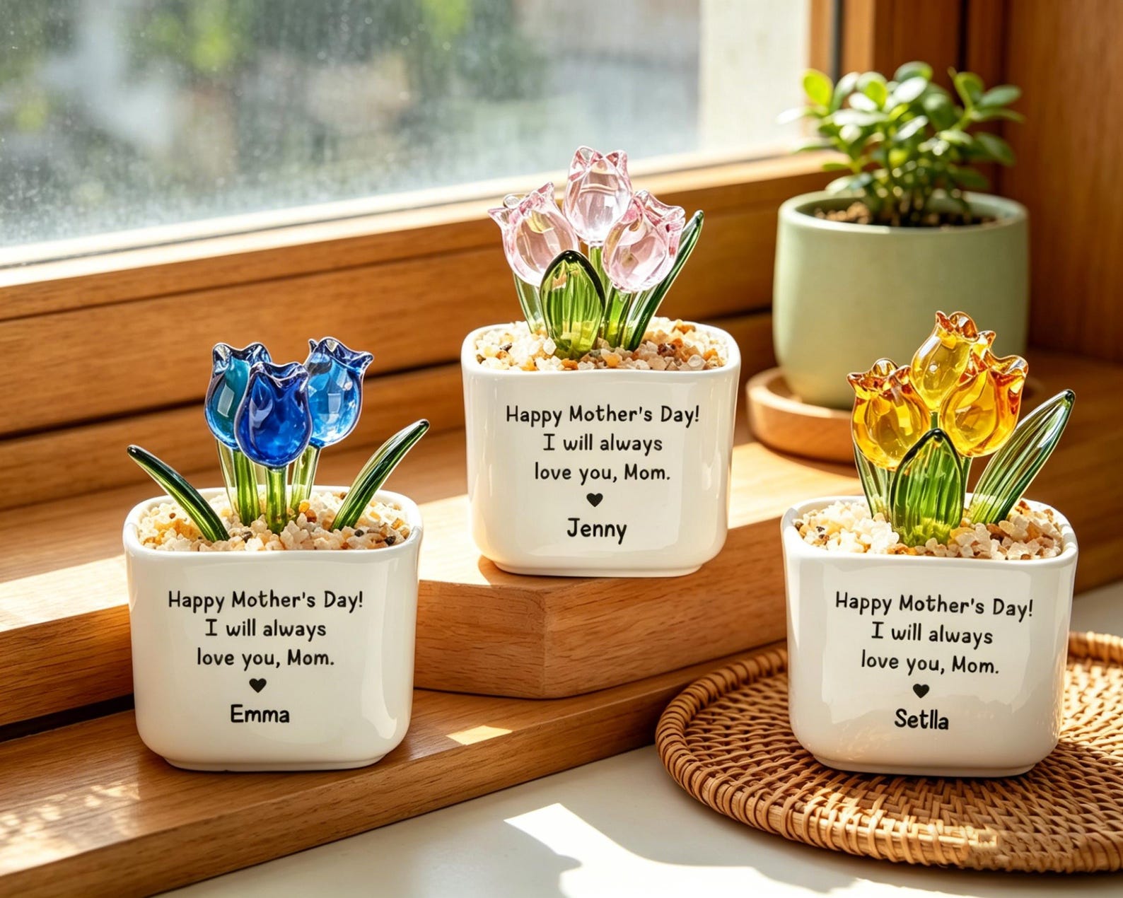 Glass Everlasting Tulips, Hand Blown Glass Potted, Mothers Day Gifts