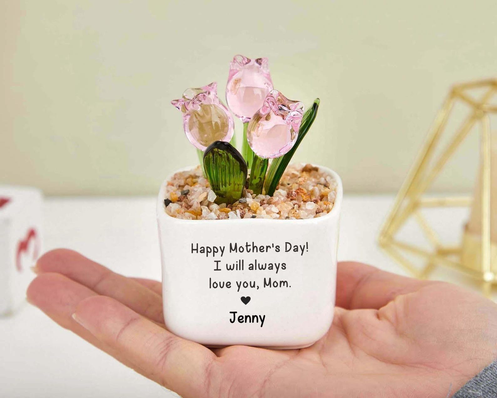 Glass Everlasting Tulips, Hand Blown Glass Potted, Mothers Day Gifts