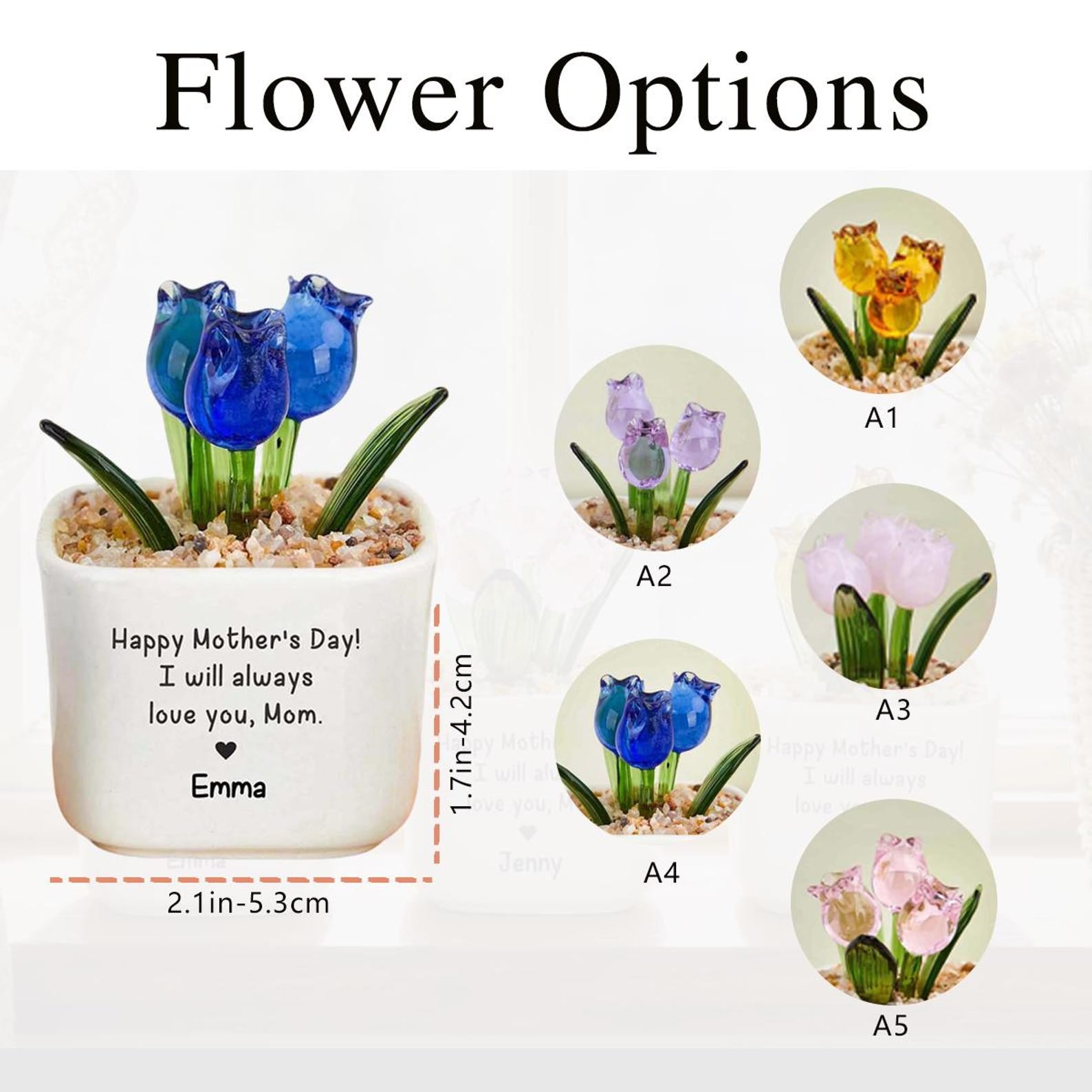 Glass Everlasting Tulips, Hand Blown Glass Potted, Mothers Day Gifts