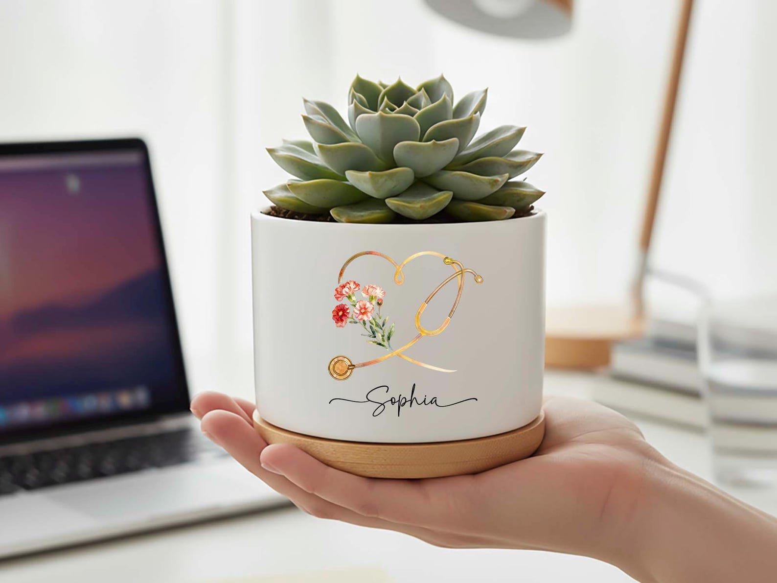 Personalized Nurse Plant Pot, Floral Stethoscope Planter, Custom Nurse Succulent Pot, RN Gift