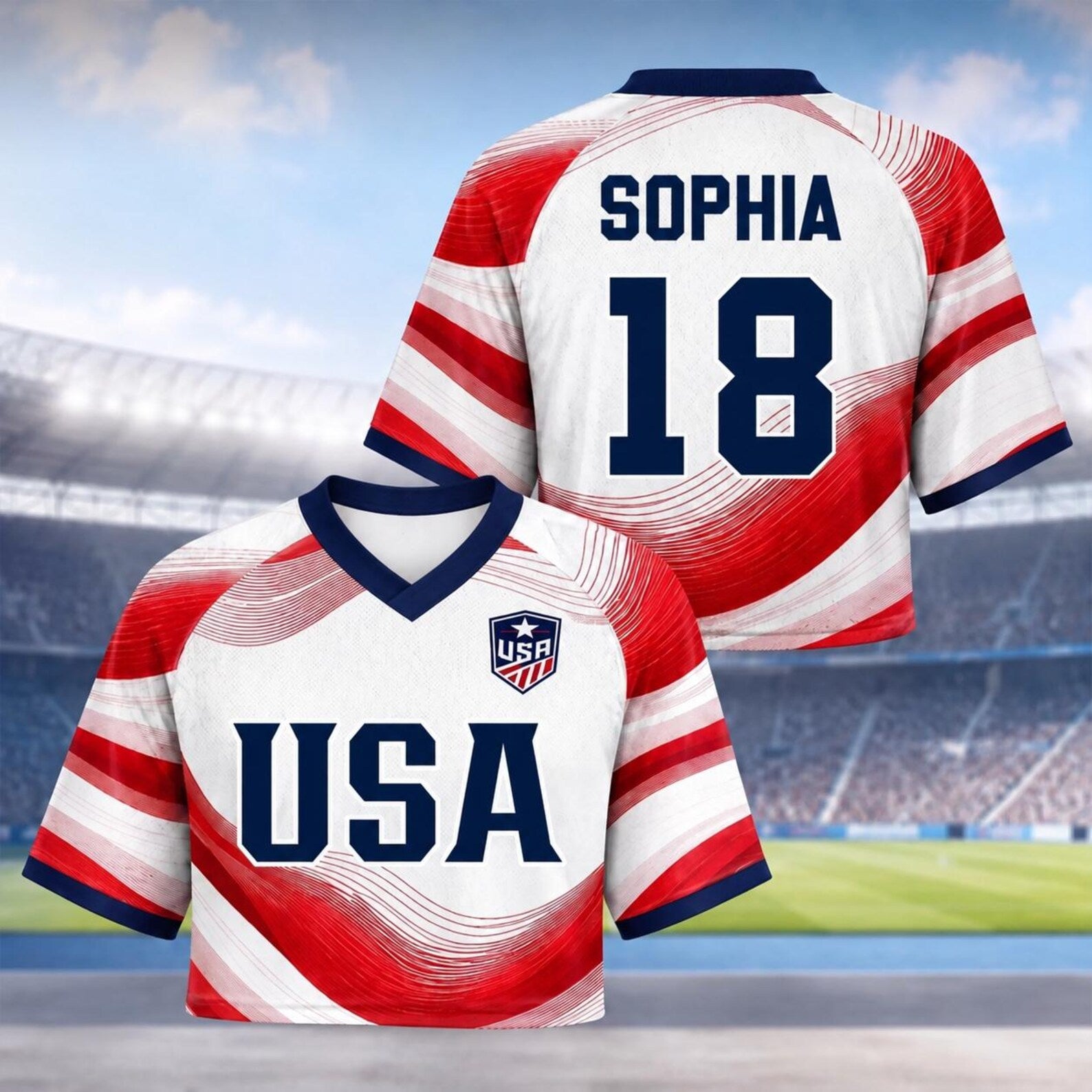 Custom USA 2026 Jersey Crop Tee, Personalized Soccer Fan