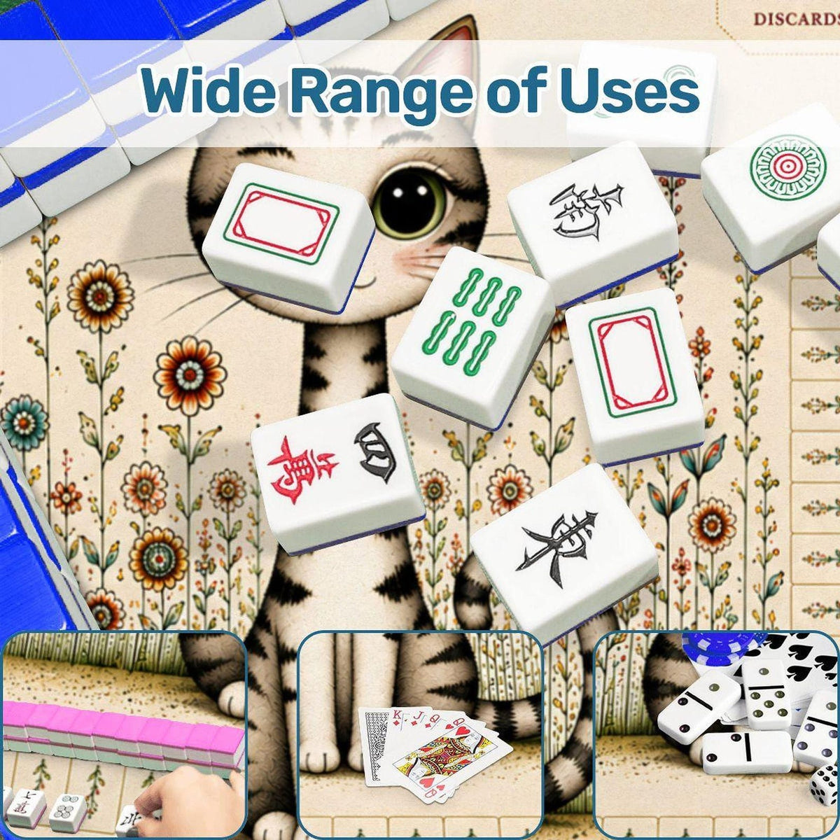 Folk Art Mahjong Mat, Non-Slip Playing Surface with Storage Bag