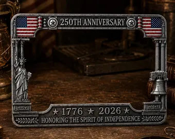 1776-2026 Patriotic Car Accessory, Aluminum Vintage Frame, Patriotic Gift for Veterans 2pcs
