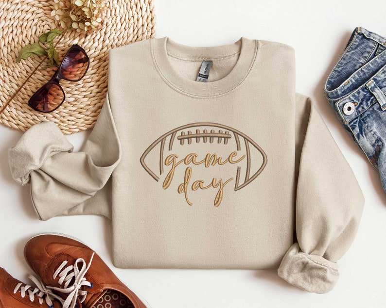 Embroidered Game Day Football Sweatshirt, Football Crewneck, Game Day Fall Pullover, Touchdown Football Fan Gift