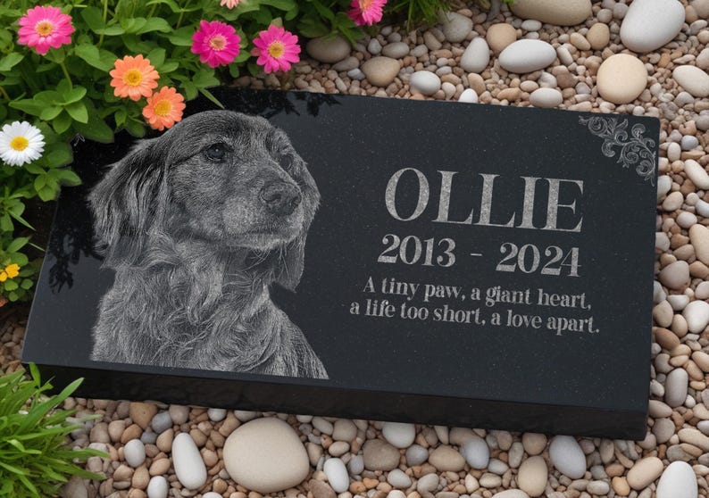 Personalized Pet Memorial Stone, Custom Grave Marker, Engraved Headstone for Cats & Dogs
