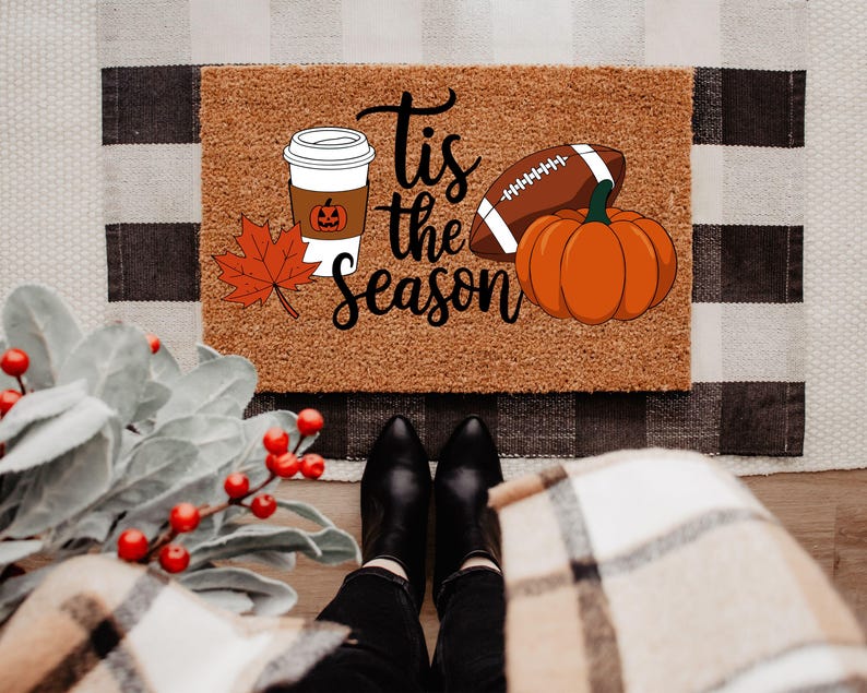 Tis The Season Welcome Coir Doormat, Pumpkin Spice, Autumn Decor, Autumn Welcome Mat, Fall Decor, Housewarming Gift